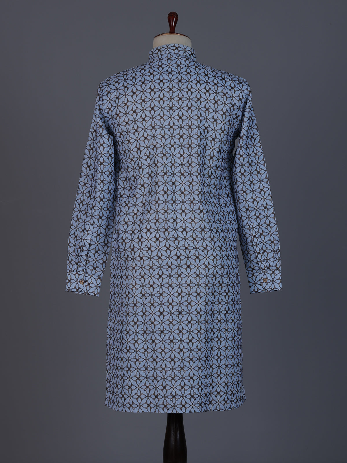 Stone blue cotton silk kurta suit with print