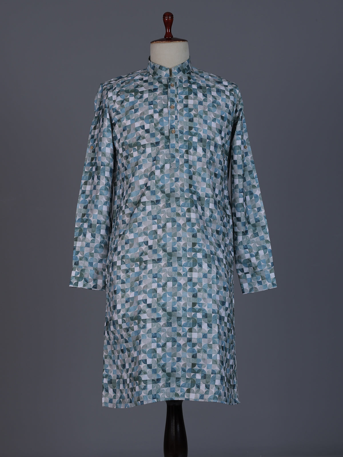 Blue cotton silk printed kurta suit for festivals