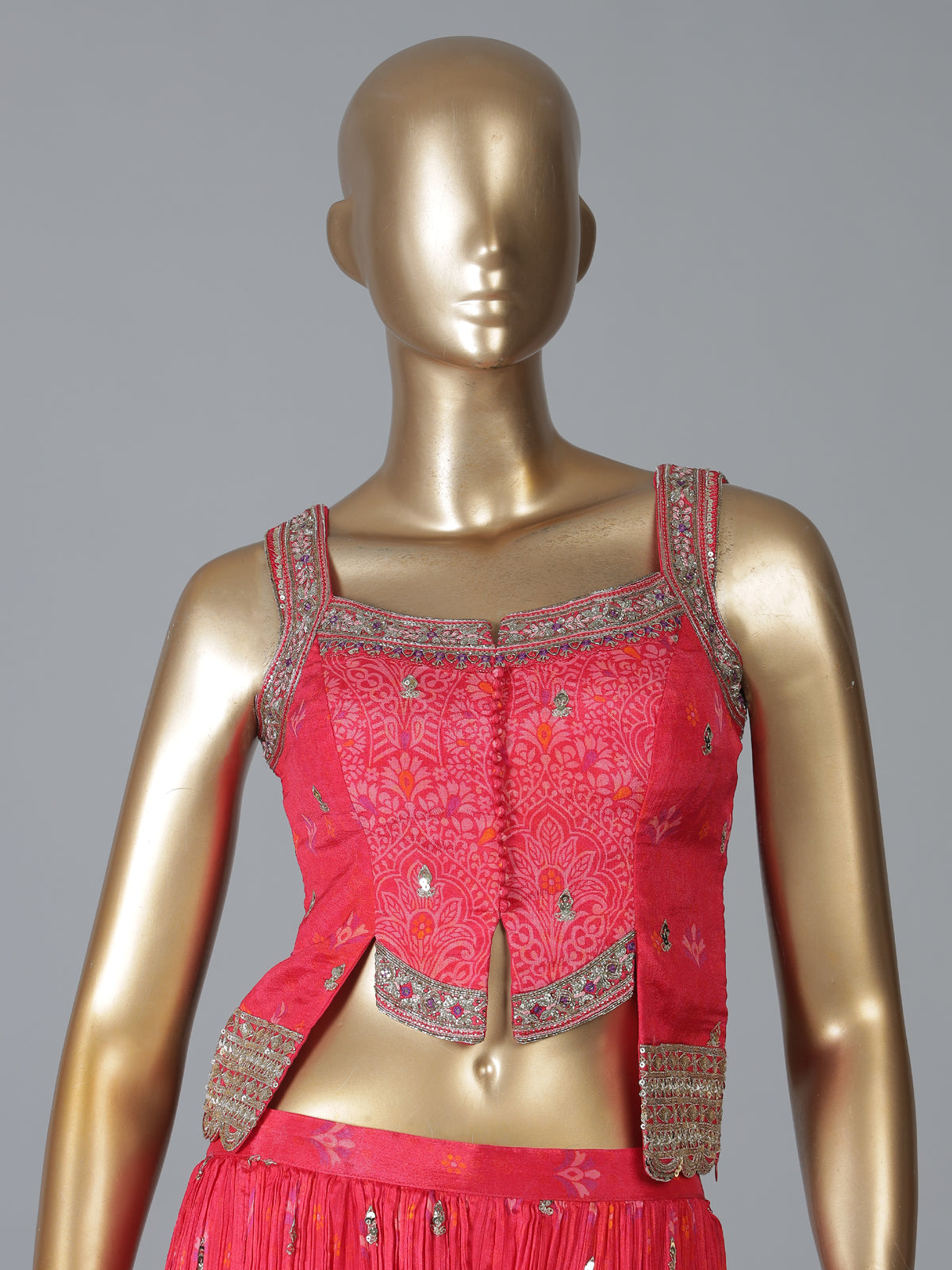 Pink silk designer palazzo suit with detailed work