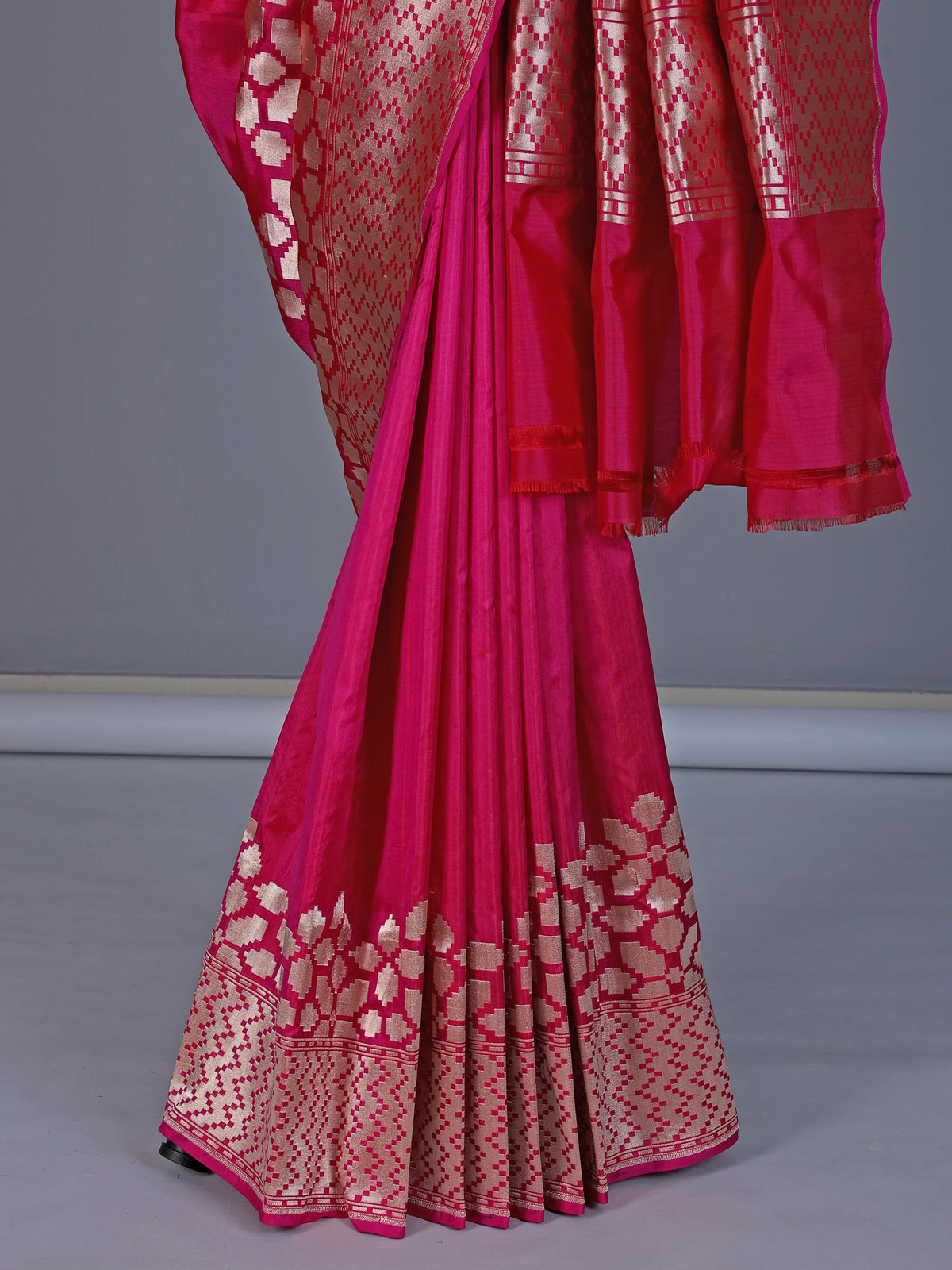 Magenta banarasi silk saree with classic zari detailing