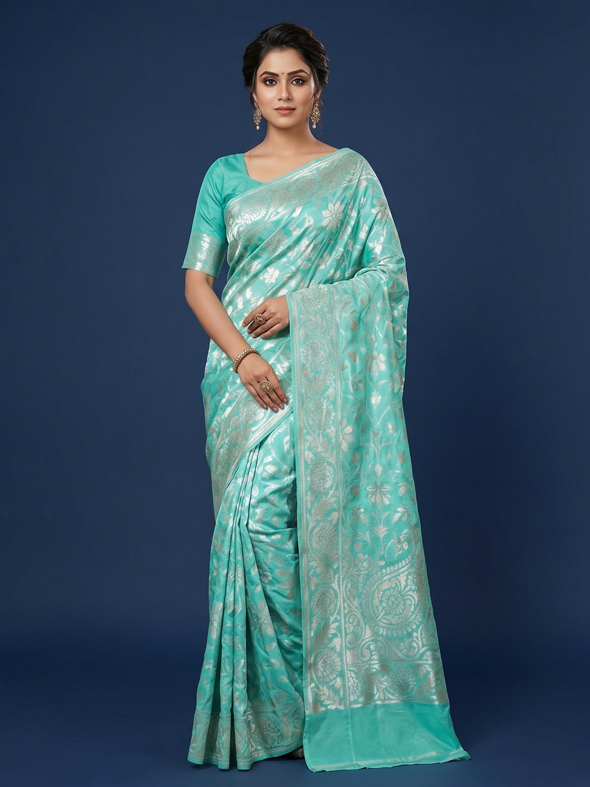 Mint green banarasi silk saree with classic zari detailing