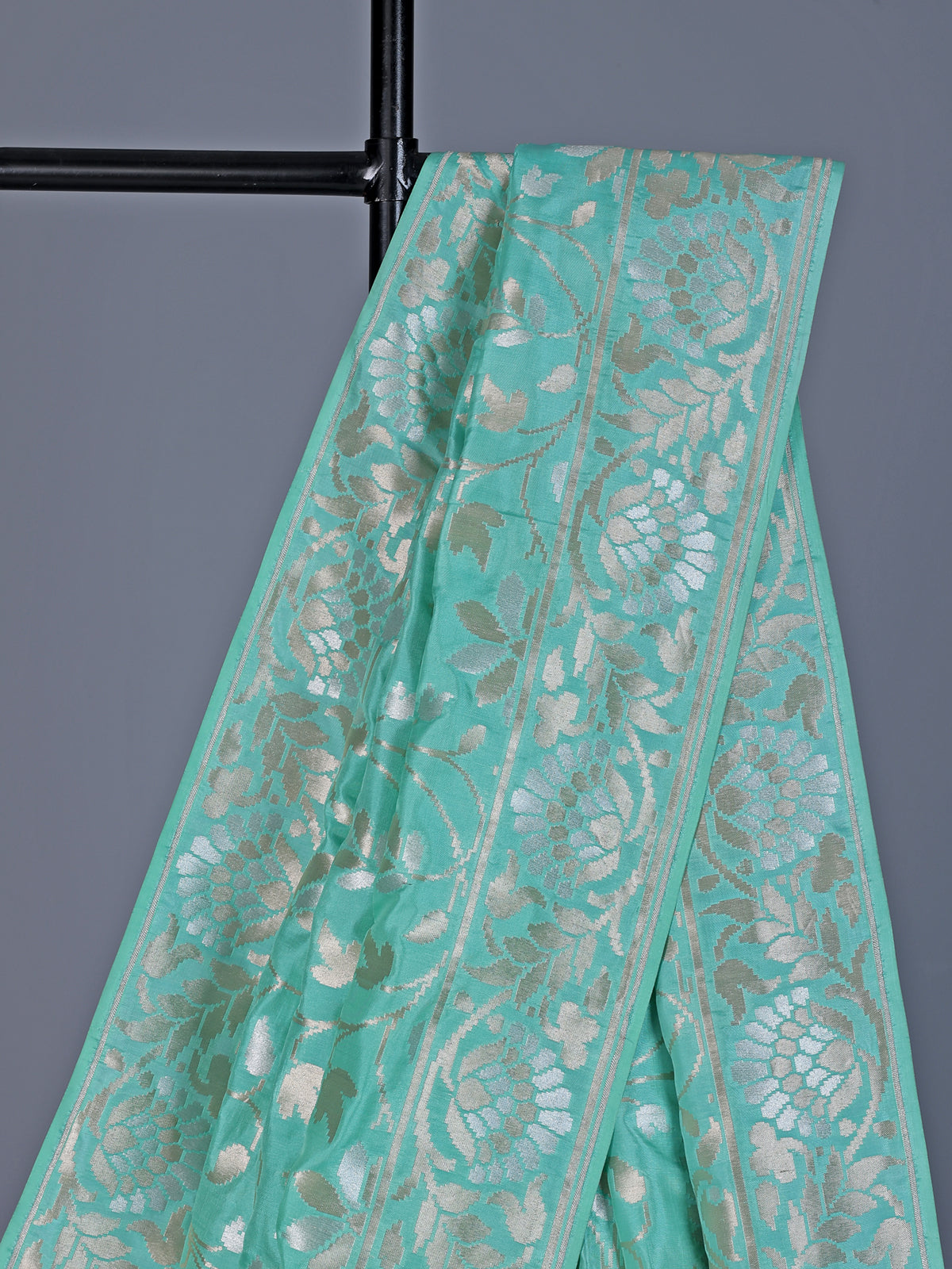 Mint green banarasi silk saree with classic zari detailing