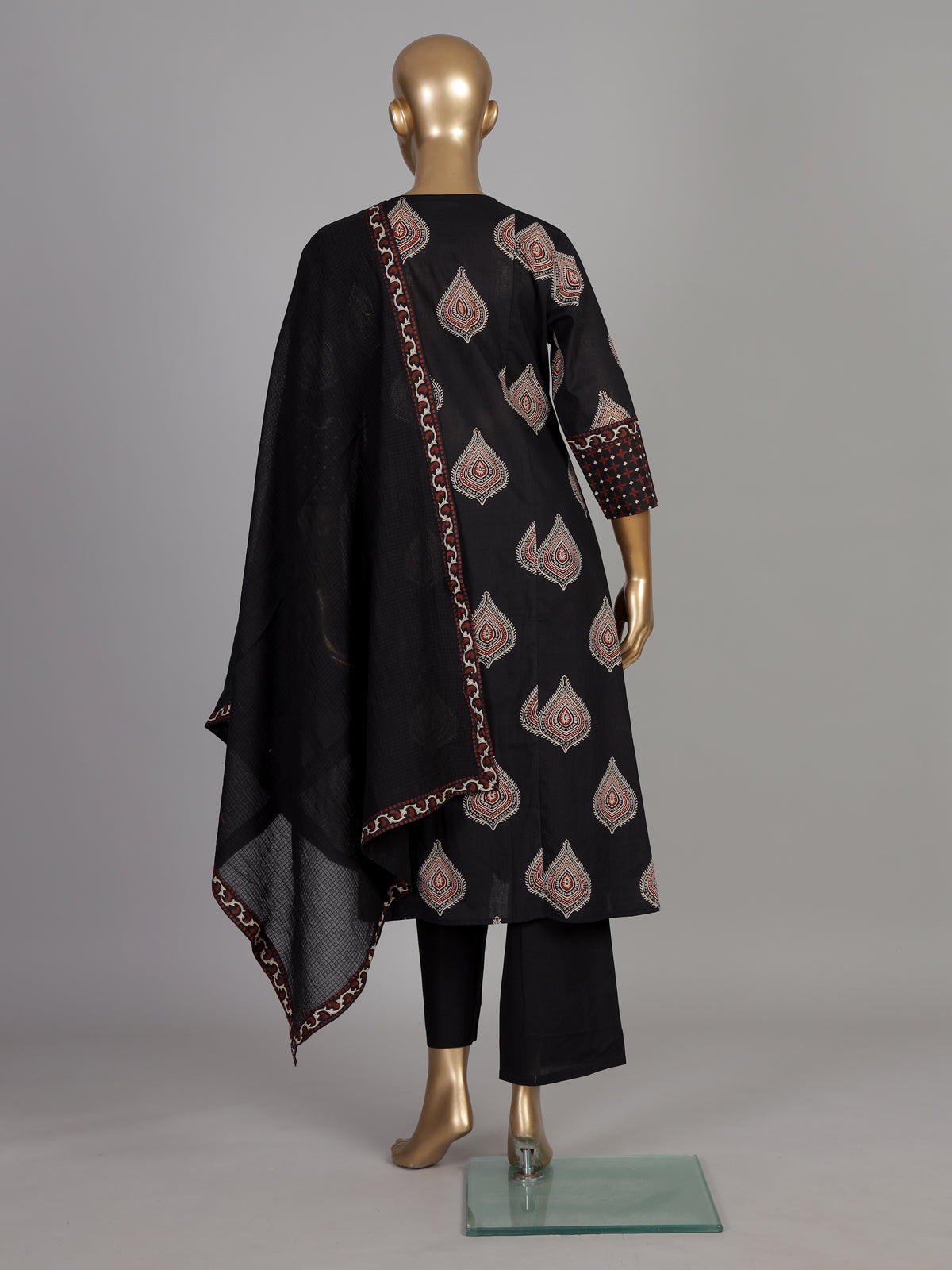 Black ajrakh printed cotton kurti set ensemble