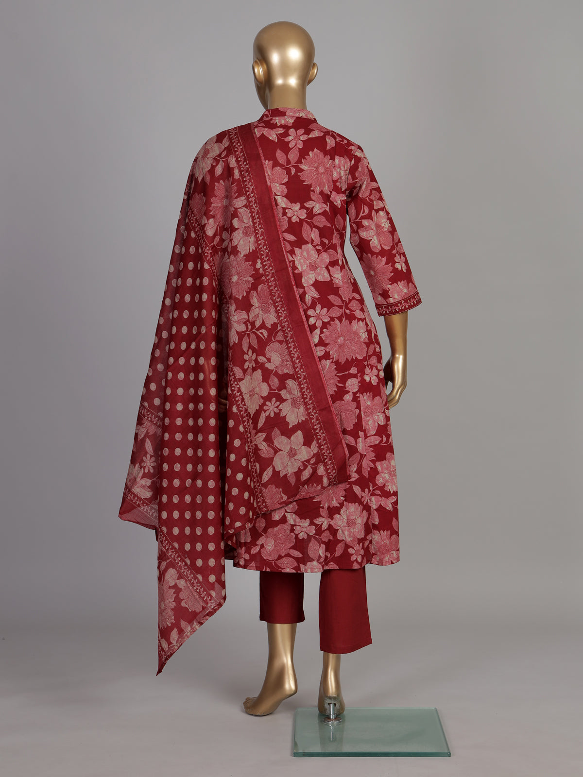 Red anarkali floral cotton kurti set edit