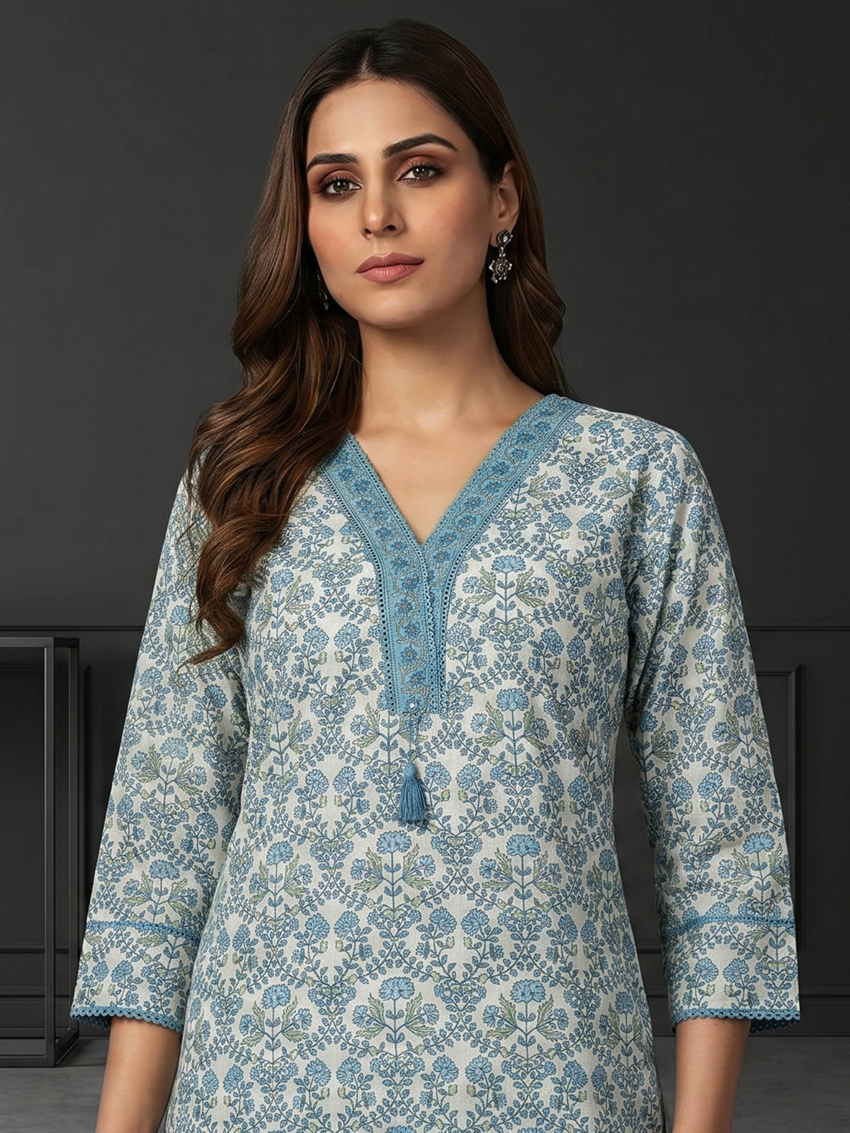 Off white sanganeri print kurti set ensemble