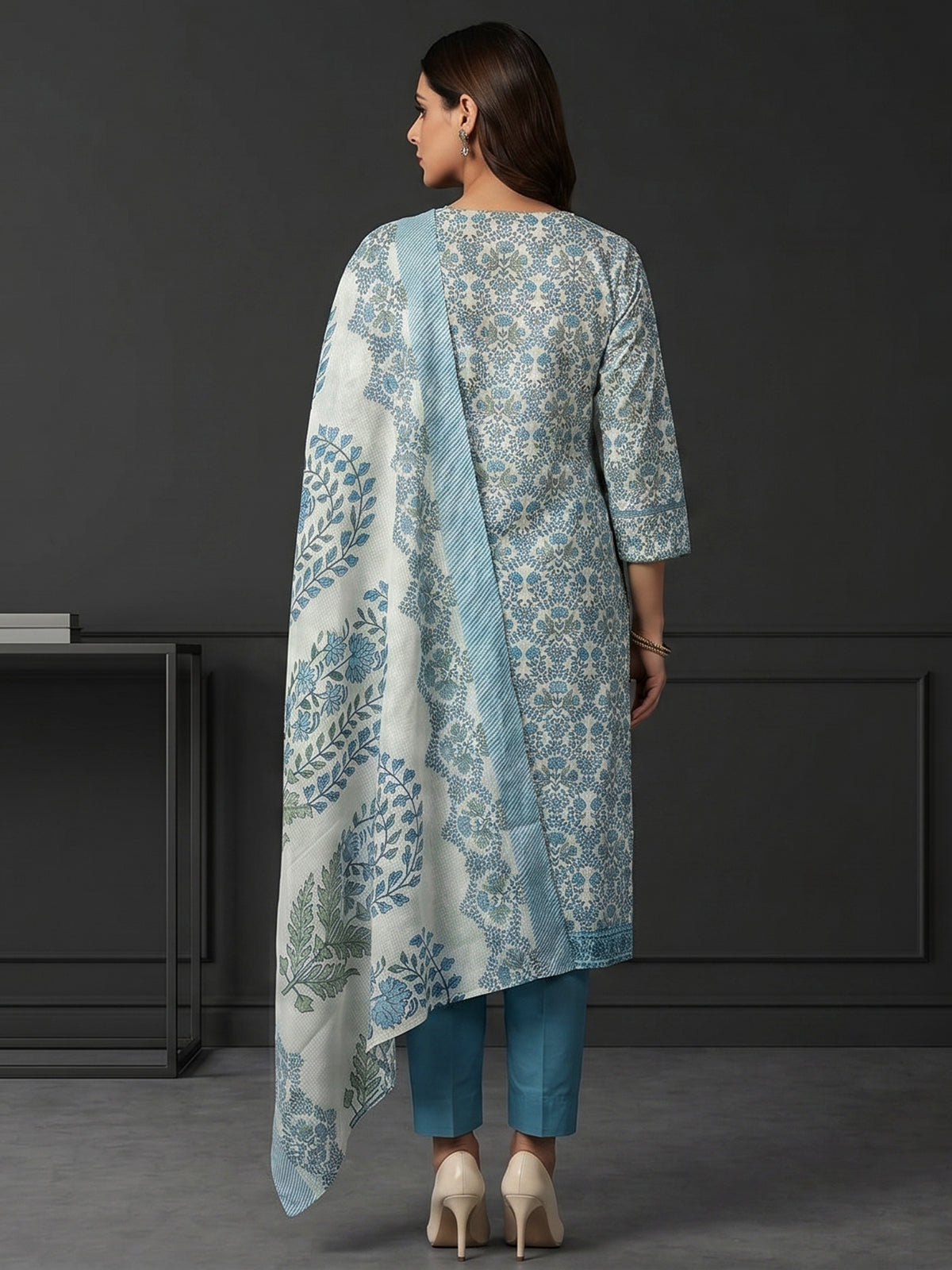 Off white sanganeri print kurti set ensemble