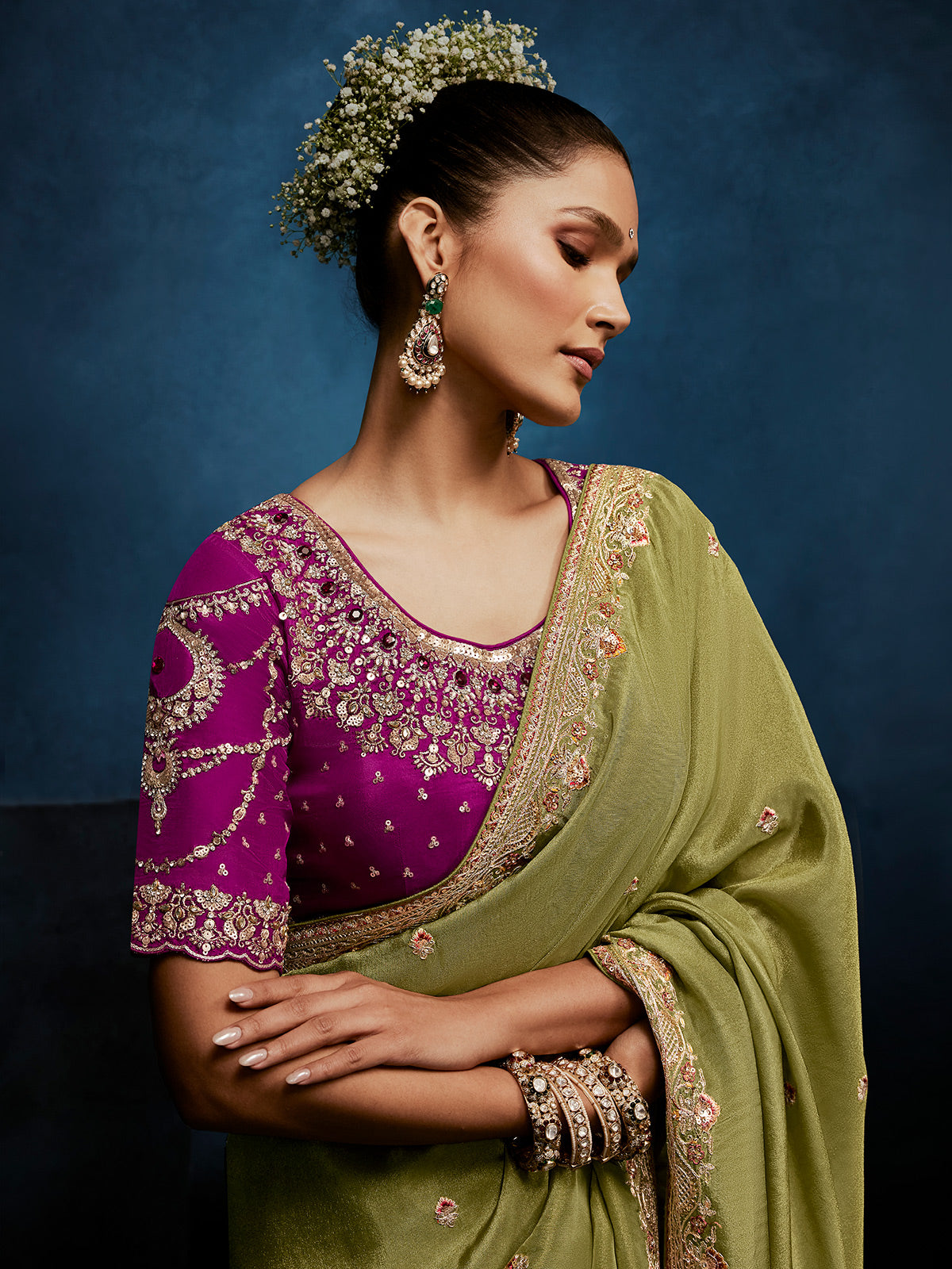 Mehendi green tissue silk saree for festive occasions