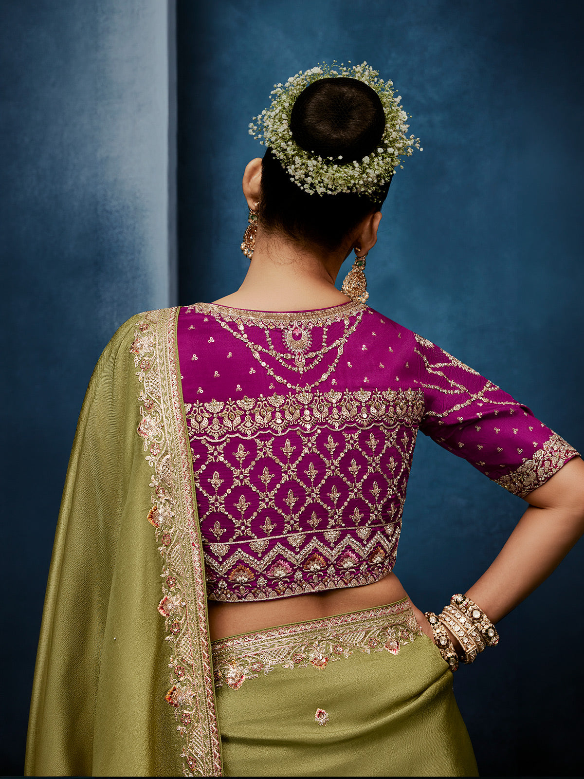 Mehendi green tissue silk saree for festive occasions