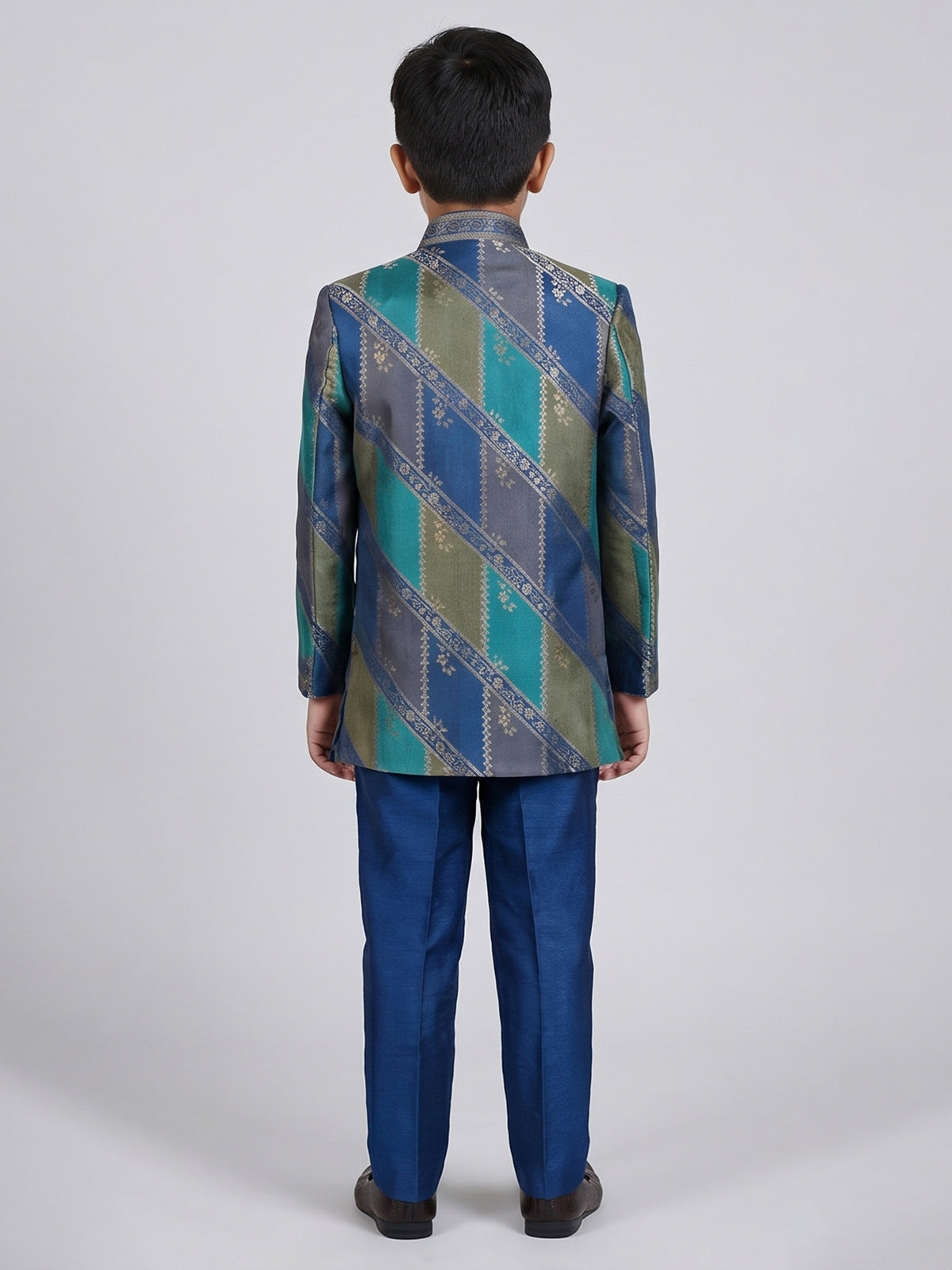 Rama blue silk boys indowestern for jacket style