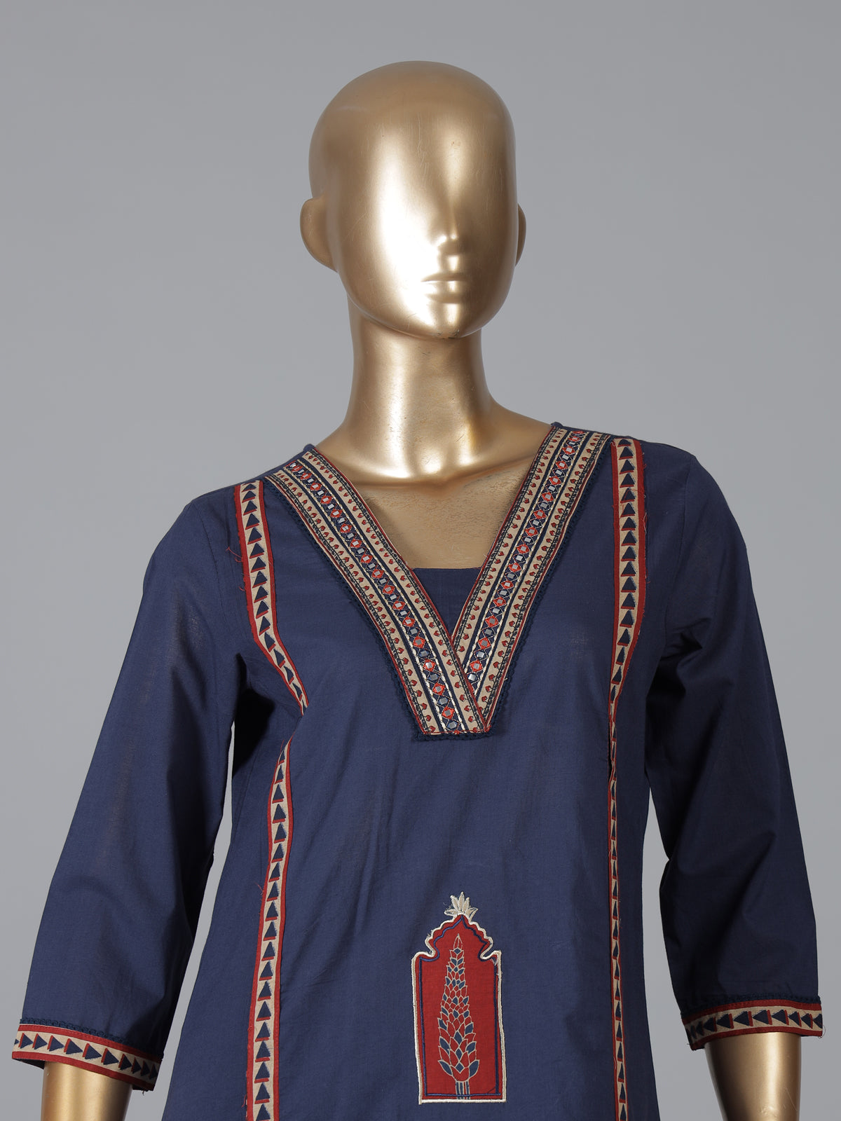 Navy cotton straight cut kurti dupatta set