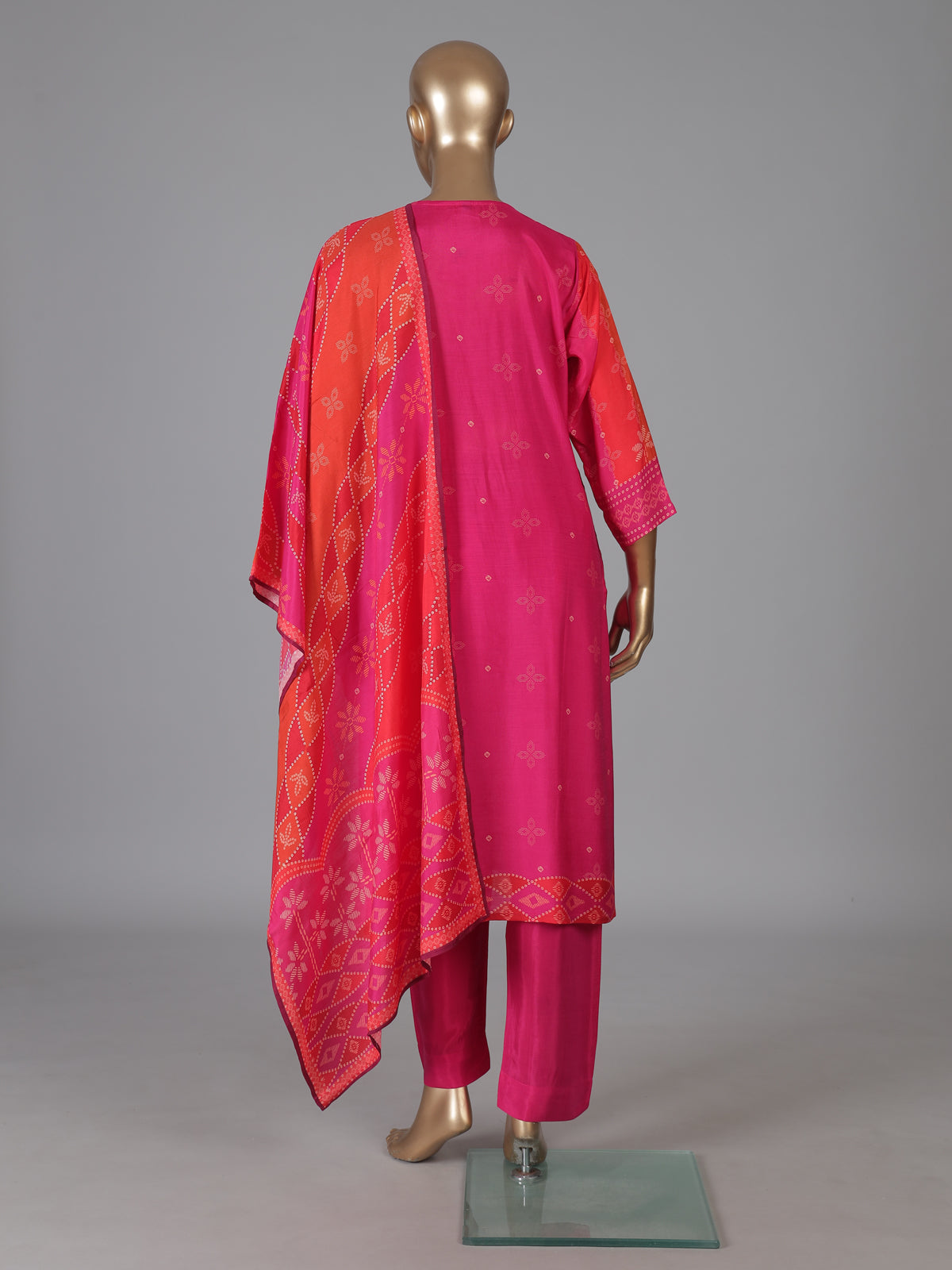 Rani pink silk elegant yoke kurti set with dupatta