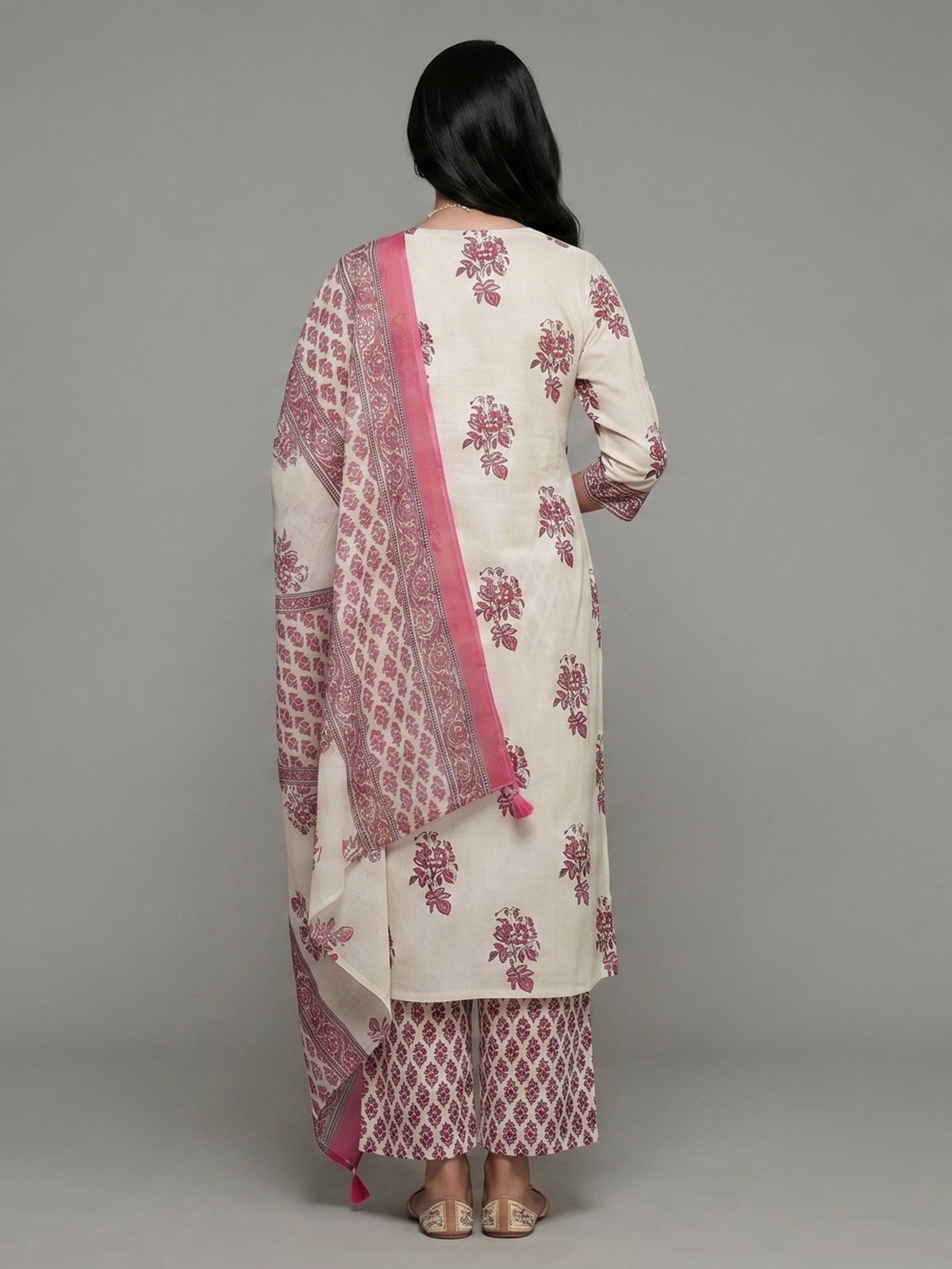 Cream and pink cotton charming sweetheart kurti set