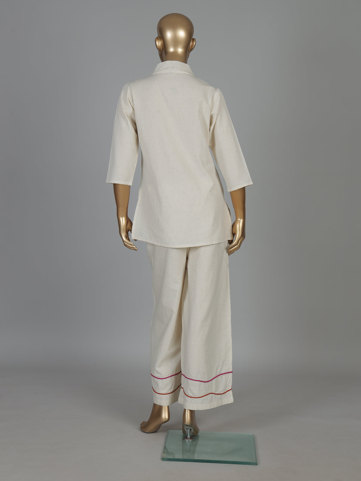 Beige cotton floral thread co ord set with palazzo style