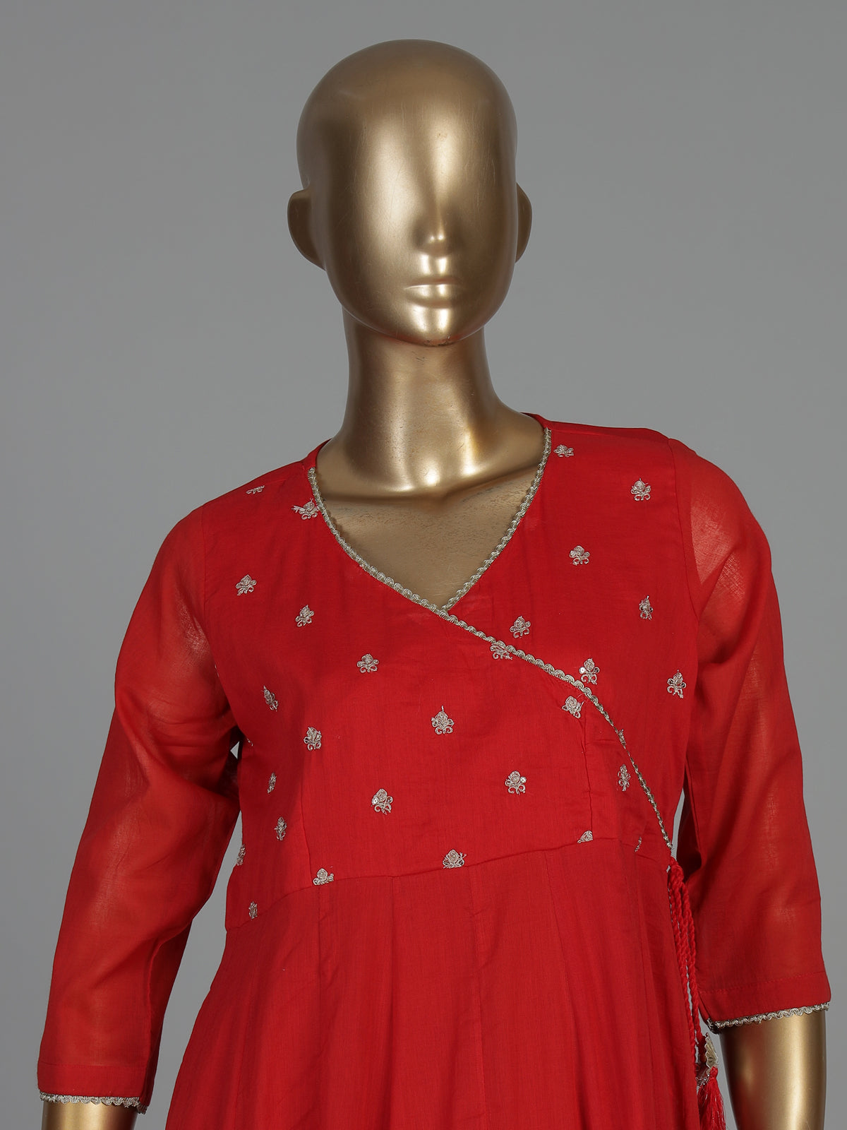 Red cotton silk kurti set with dupatta