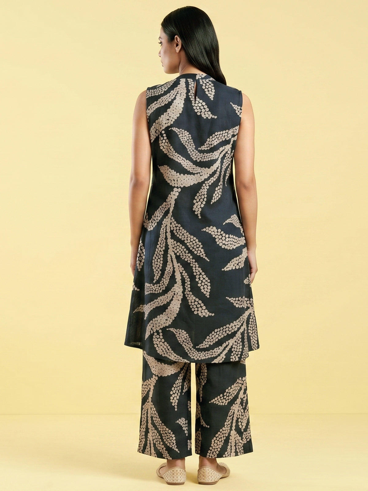 Charcoal blue printed silk kurti palazzo set for chic look
