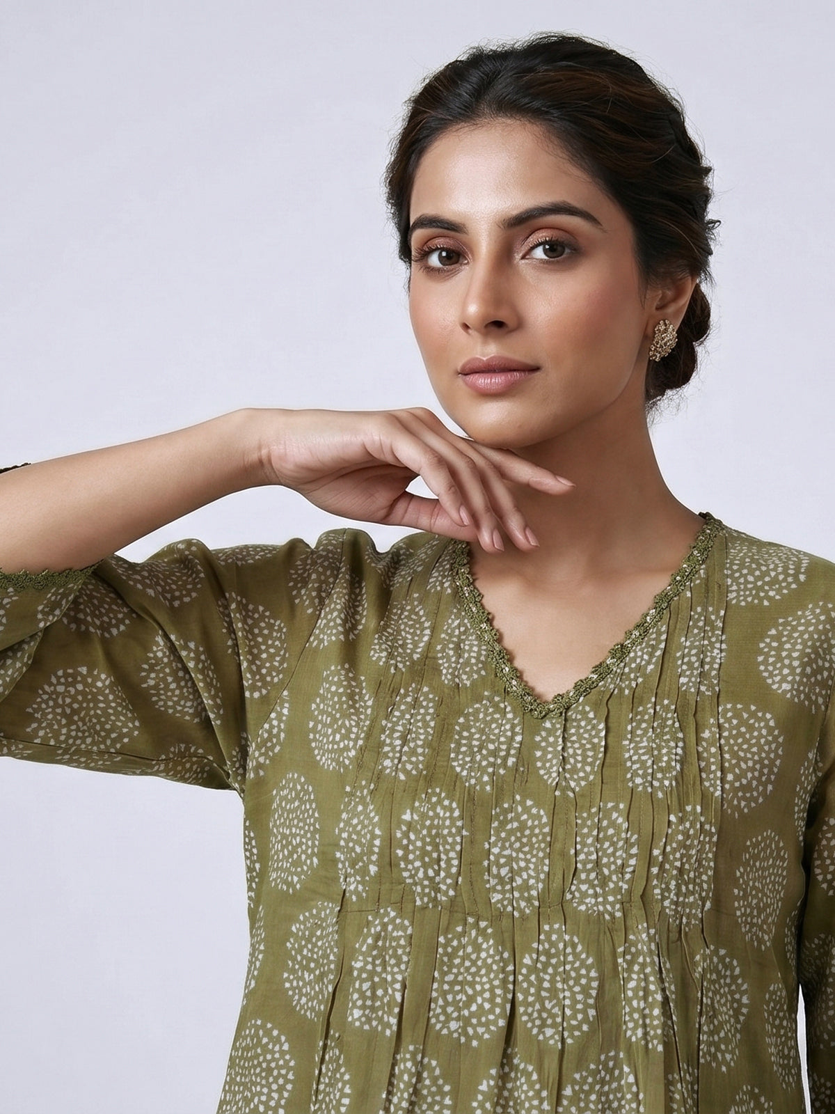 Mehendi olive cotton printed kurti set with classic style