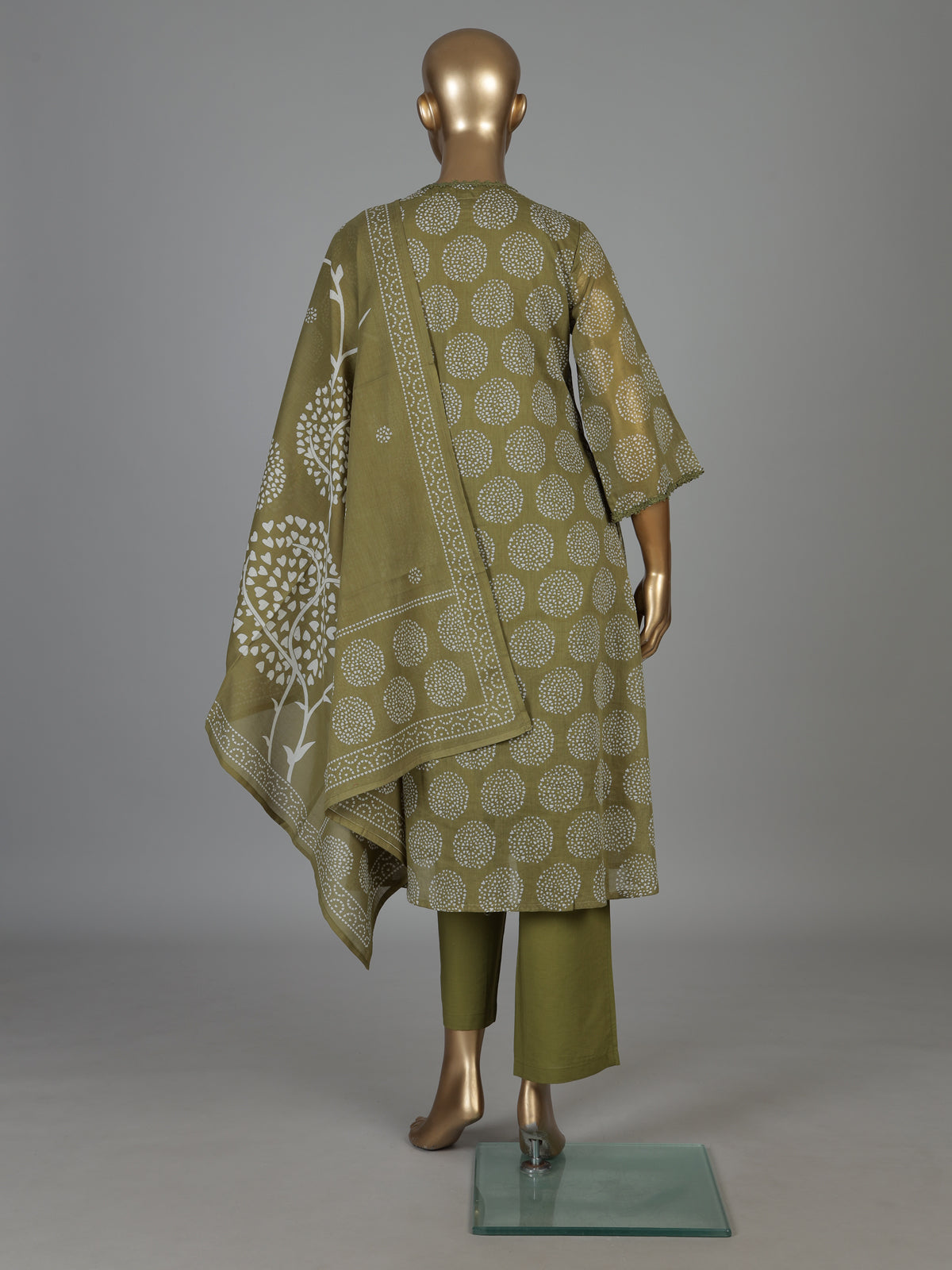 Mehendi olive cotton printed kurti set with classic style