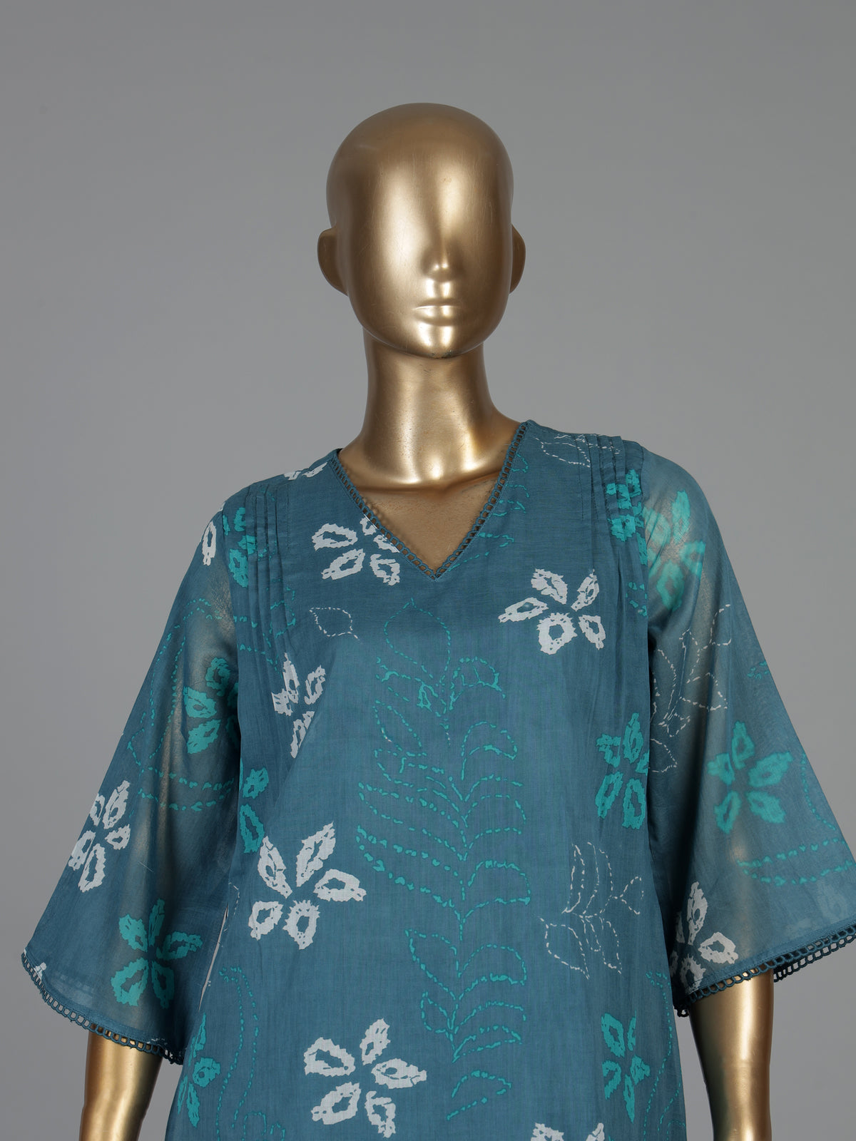 Stone blue cotton floral kurti set with dupatta style
