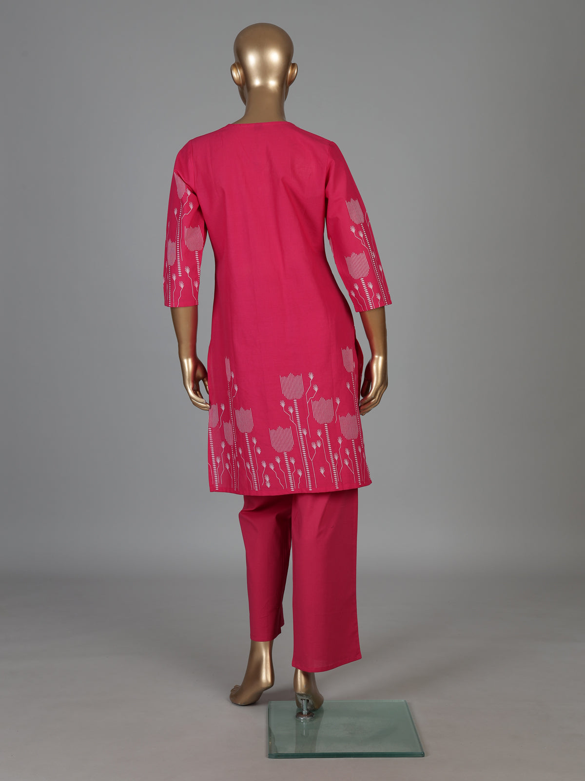 Rani pink cotton kurti set with printed straight cut style