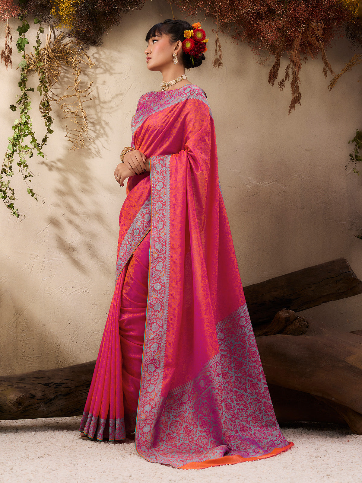 Traditional red kanjivaram silk festive ethnic saree