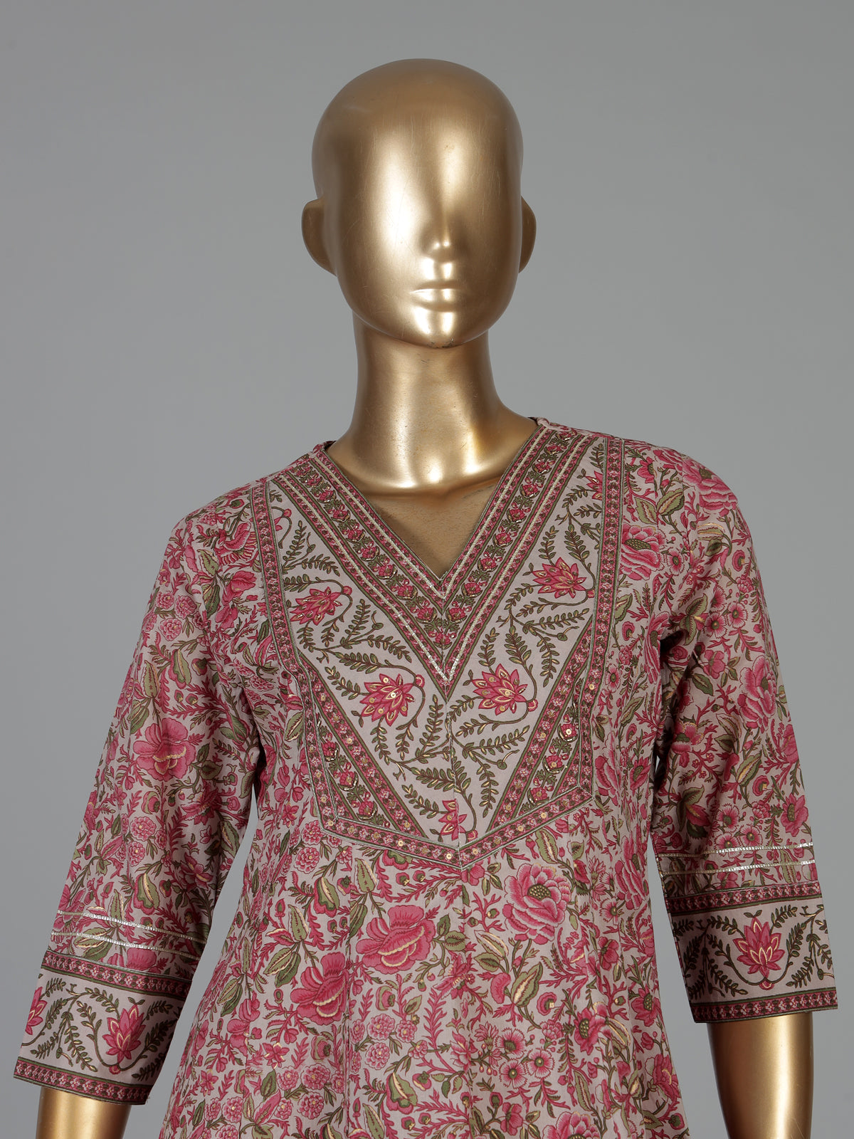Off white printed cotton kurti set with printed dupatta