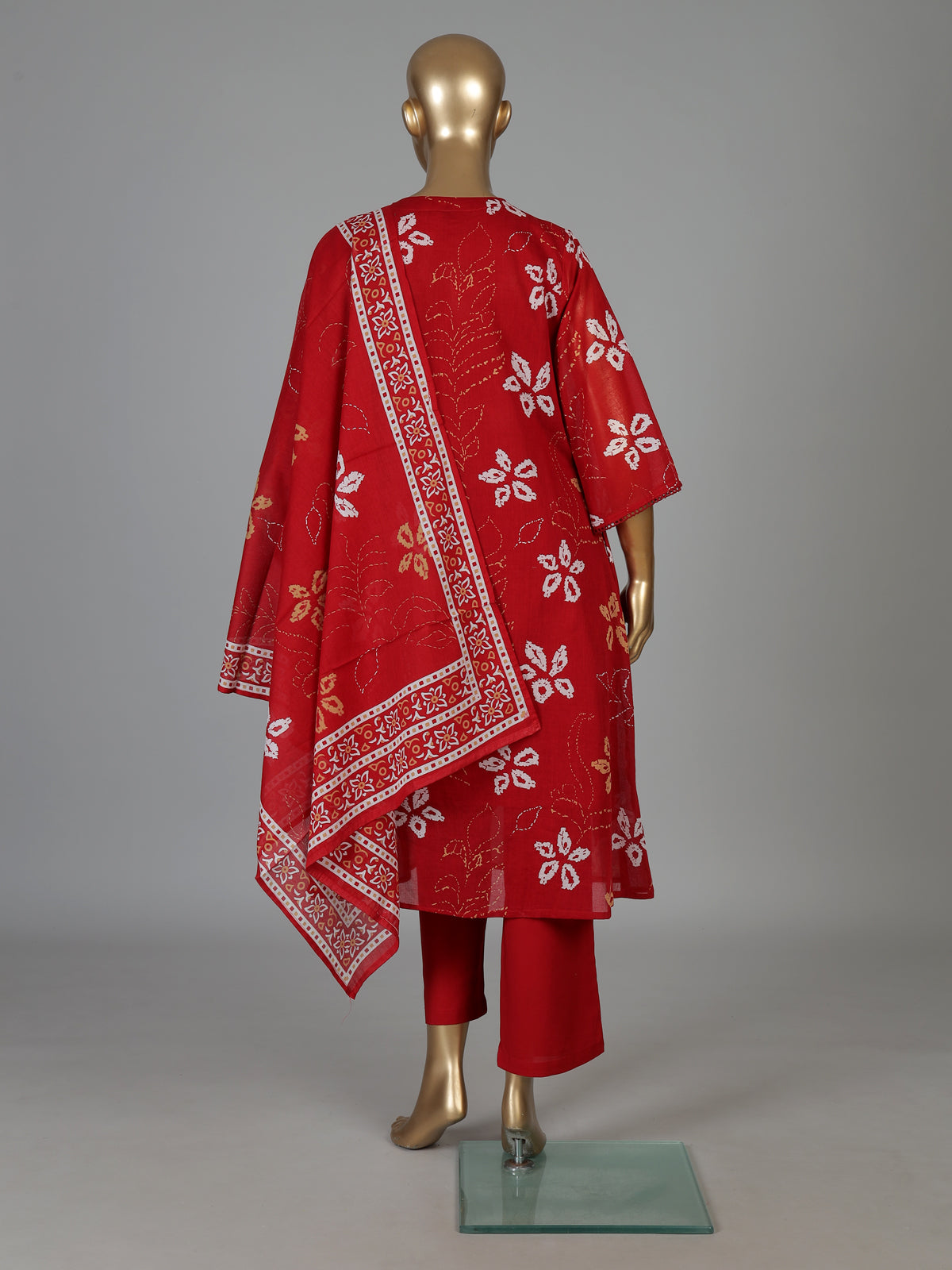 Red festive wear cotton printed kurti set
