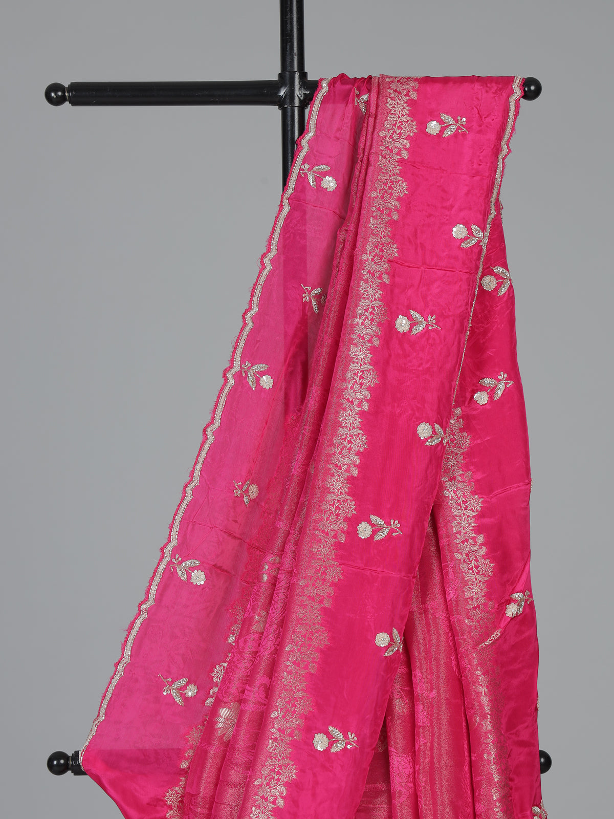 Rani pink dola silk festive floral saree