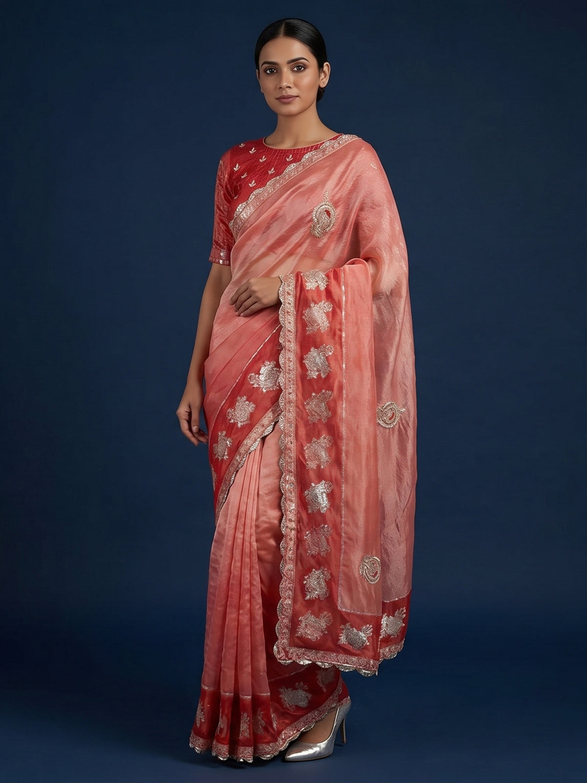 Red dola silk zardosi designer wedding saree