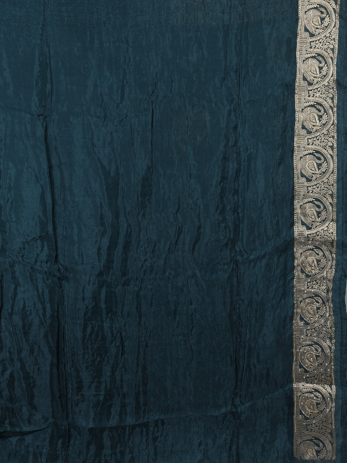 Teal blue floral bird border festive saree
