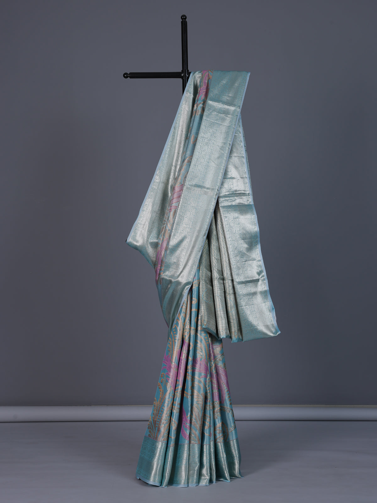 Aqua blue Kanjivaram silk saree for wedding celebrations