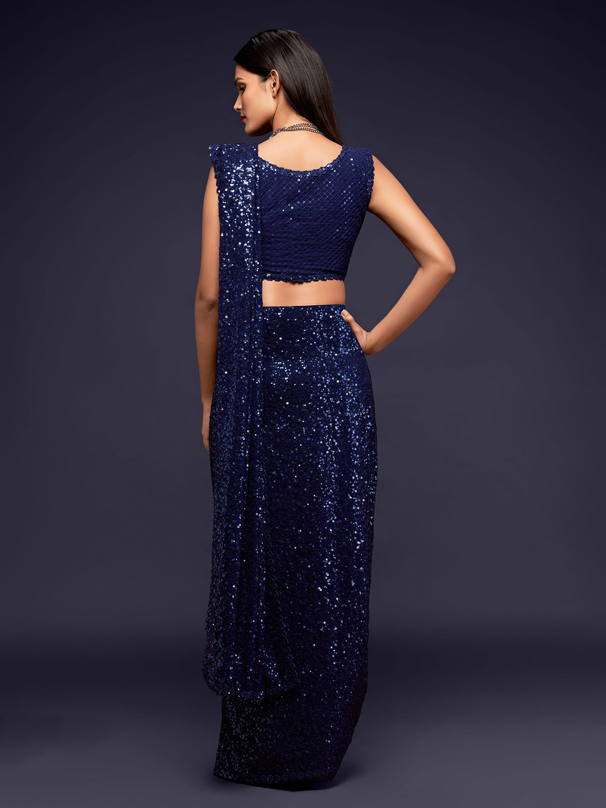 Sophisticated navy designer party saree
