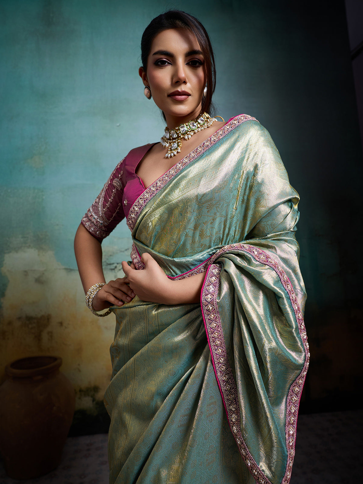 Opulent blue banarasi reception wear saree
