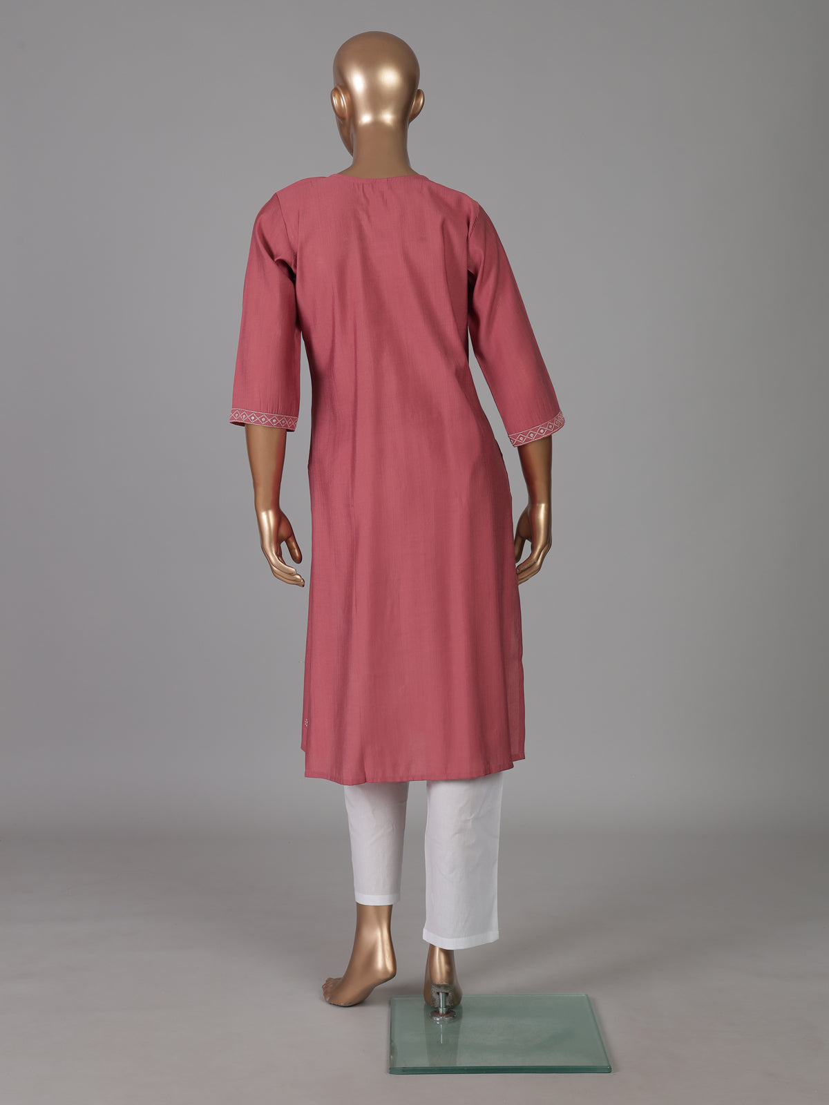 Dusty rose pink white embroidered cotton silk kurti
