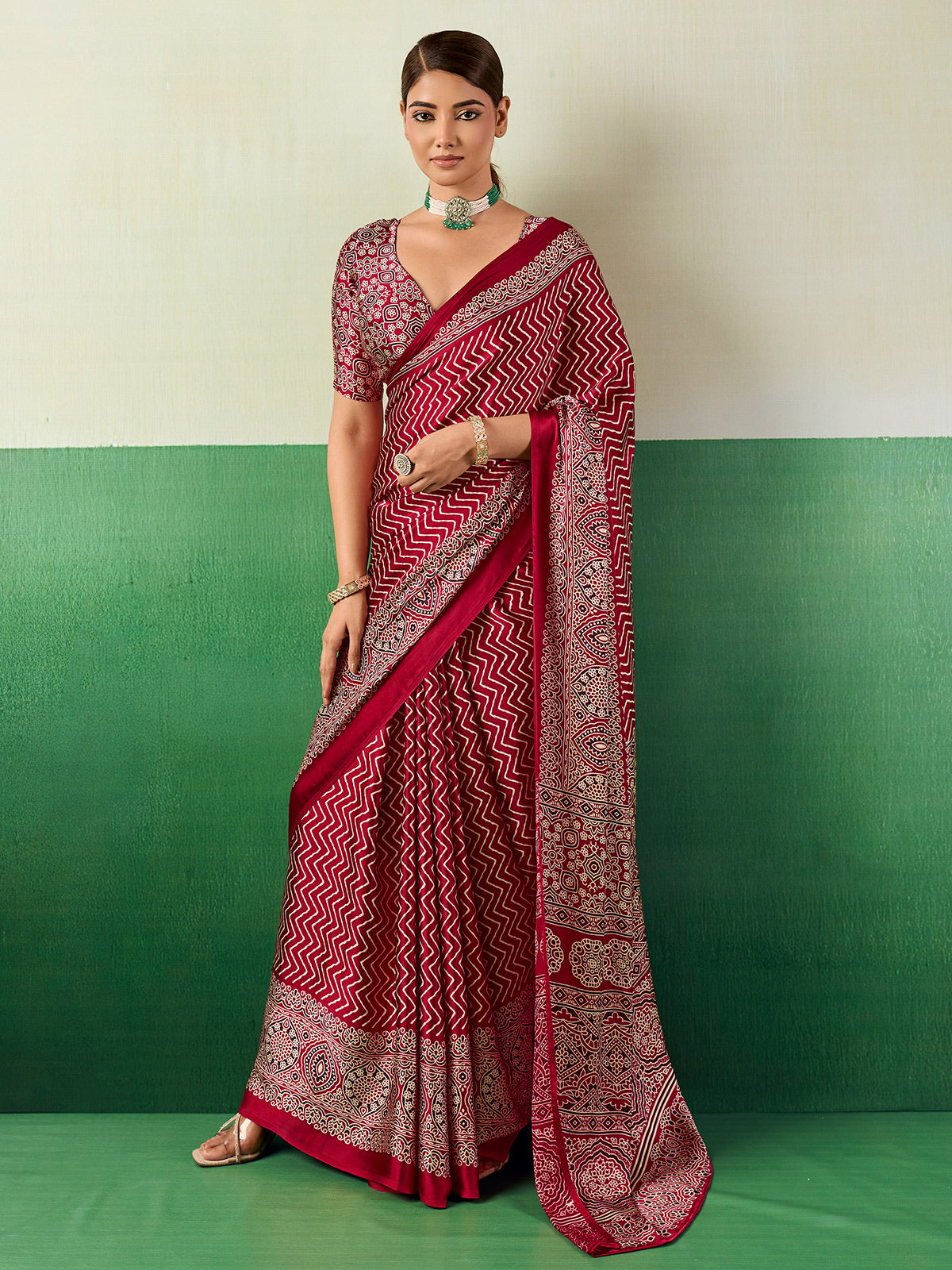 Royal maroon ajrakh festive saree