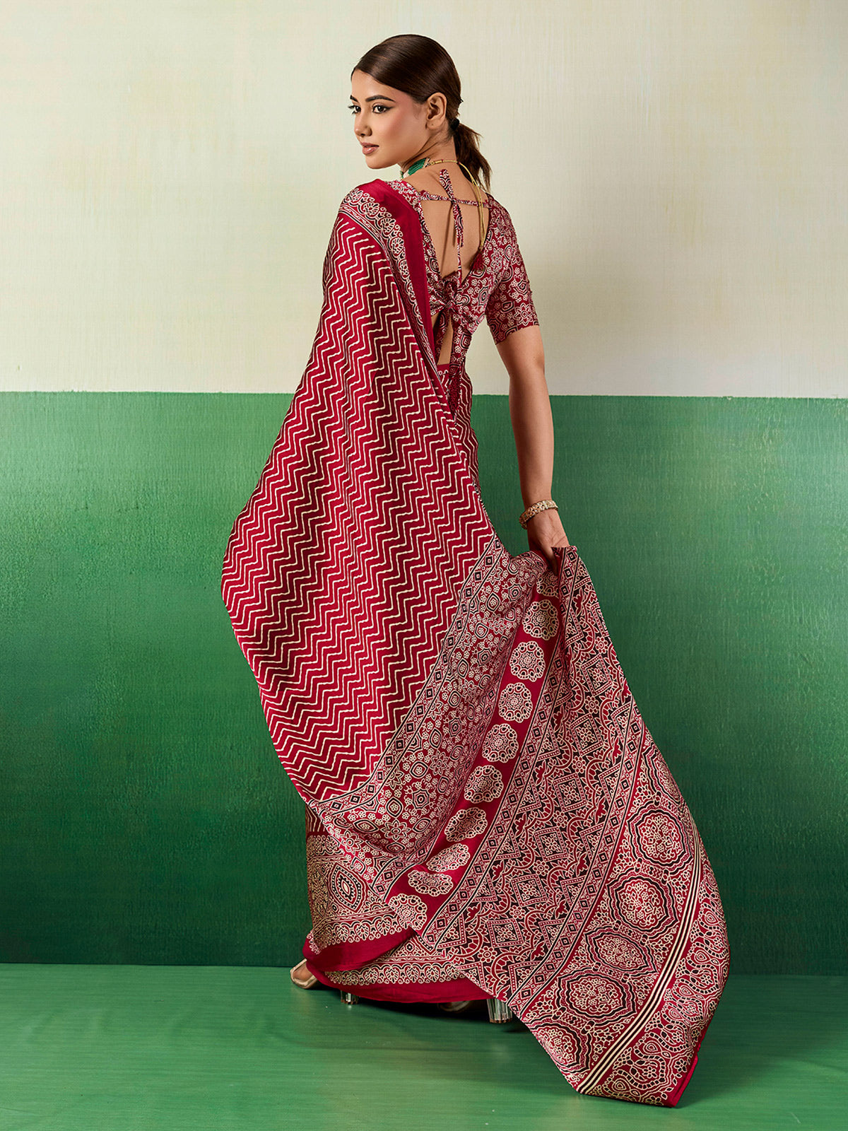 Royal maroon ajrakh festive saree