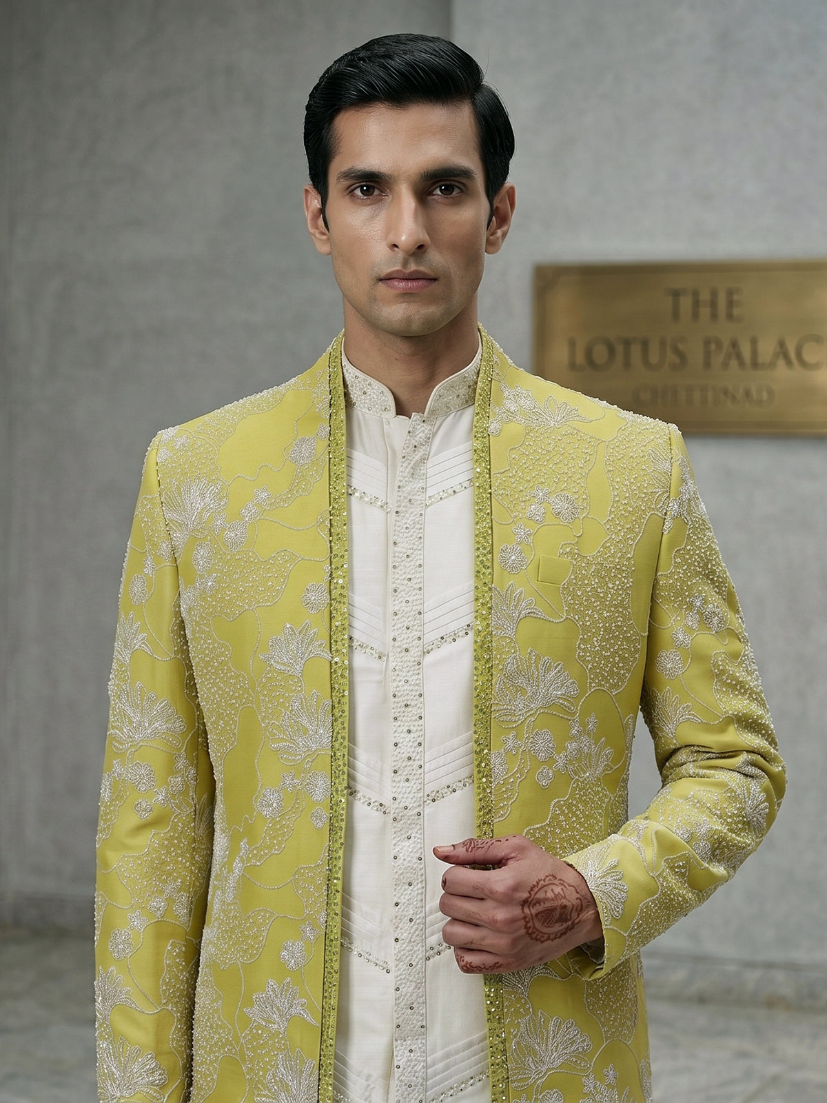 Lime yellow festive Indo western outfit