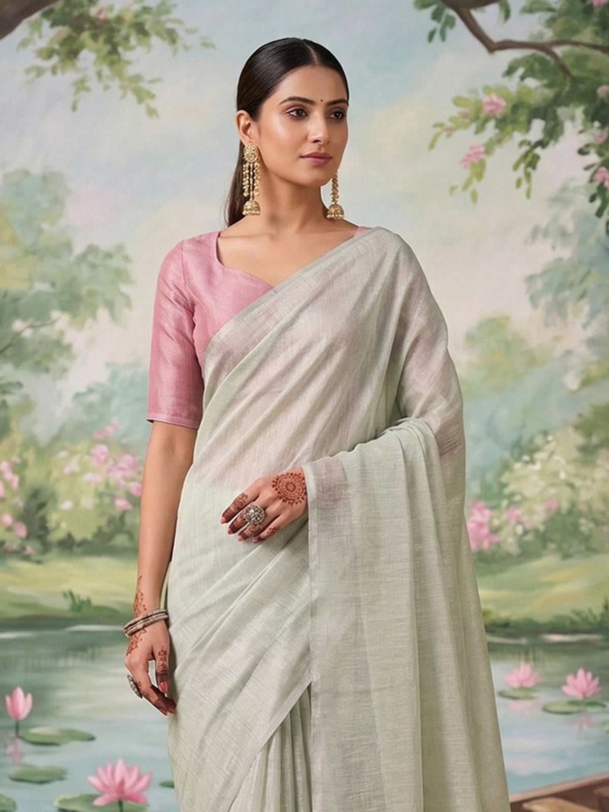 Mint frost woven tissue silk saree