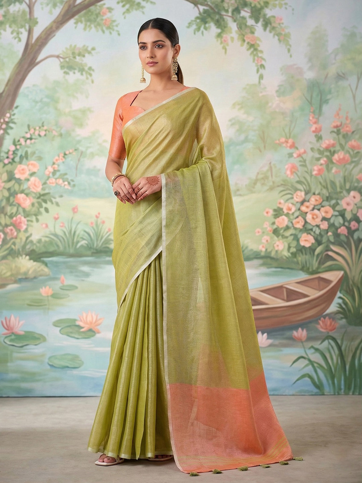 Forest green festive drape saree