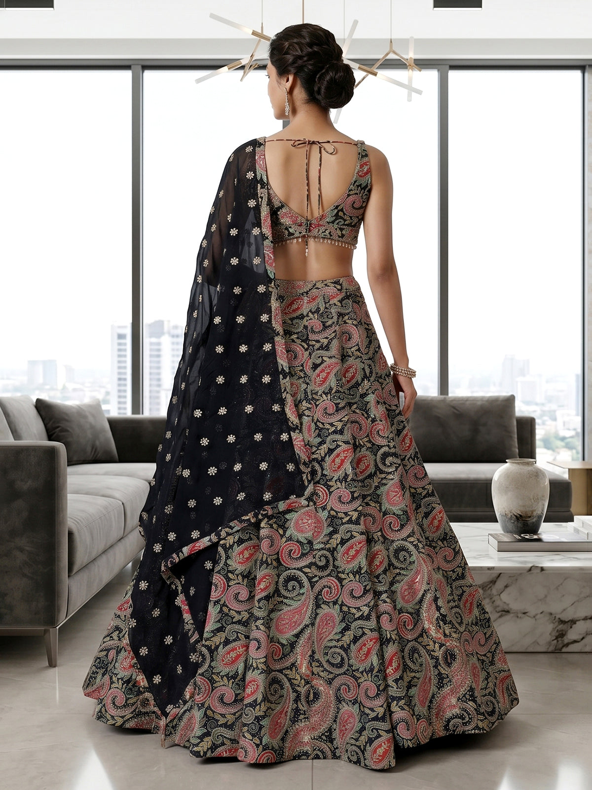 Jet black heritage festive lehenga choli