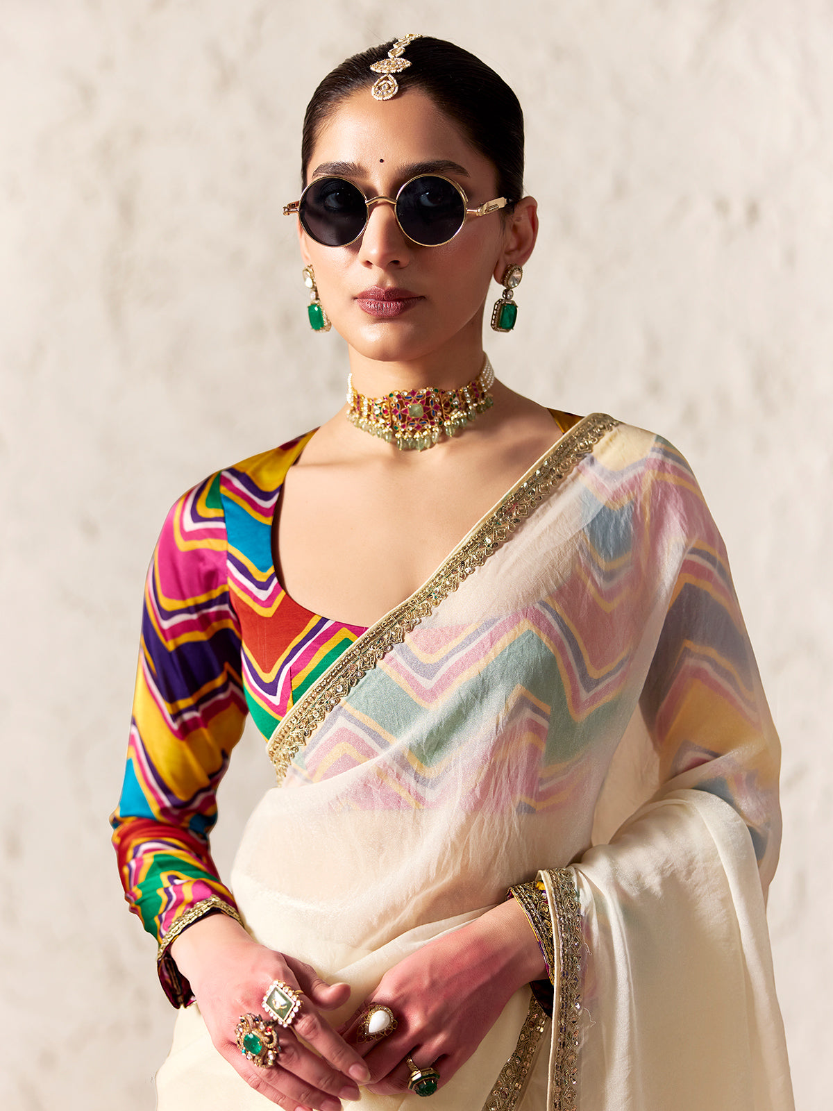 Regal cream digital partywear saree