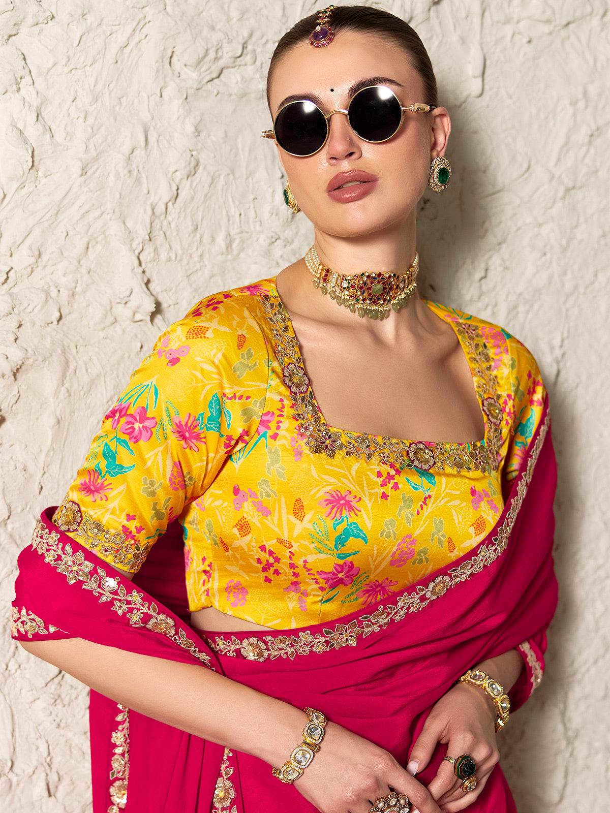 Stylish magenta digital festive saree