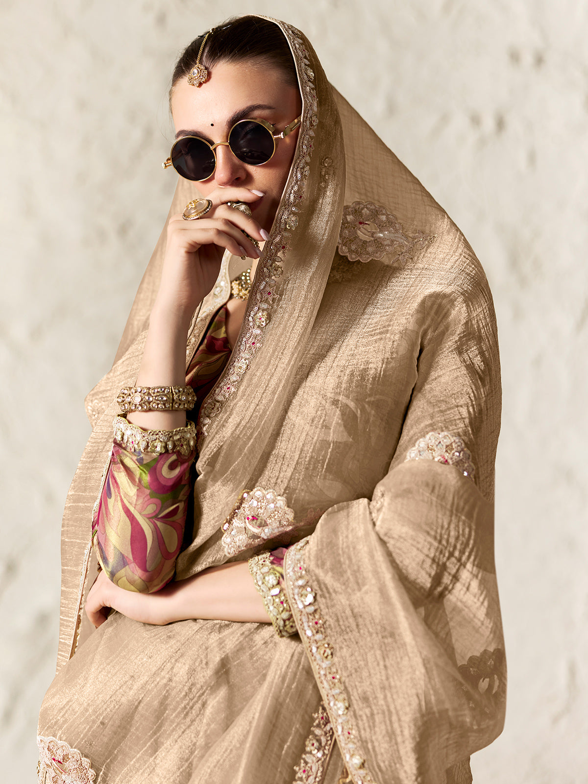 Refined beige embellished digital saree