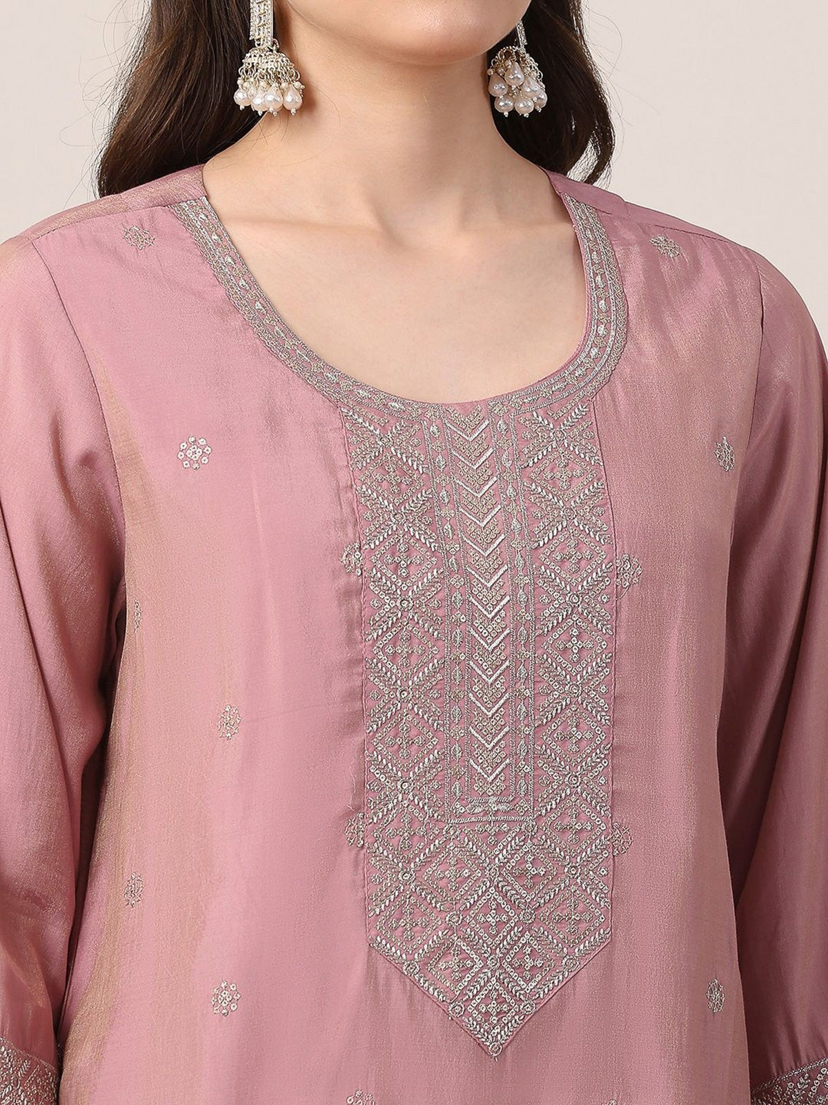 Pink sequin embellished straight fit festive elegance