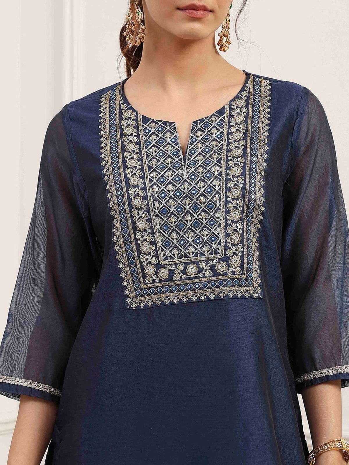 Navy blue zardosi adorned festive masterpiece