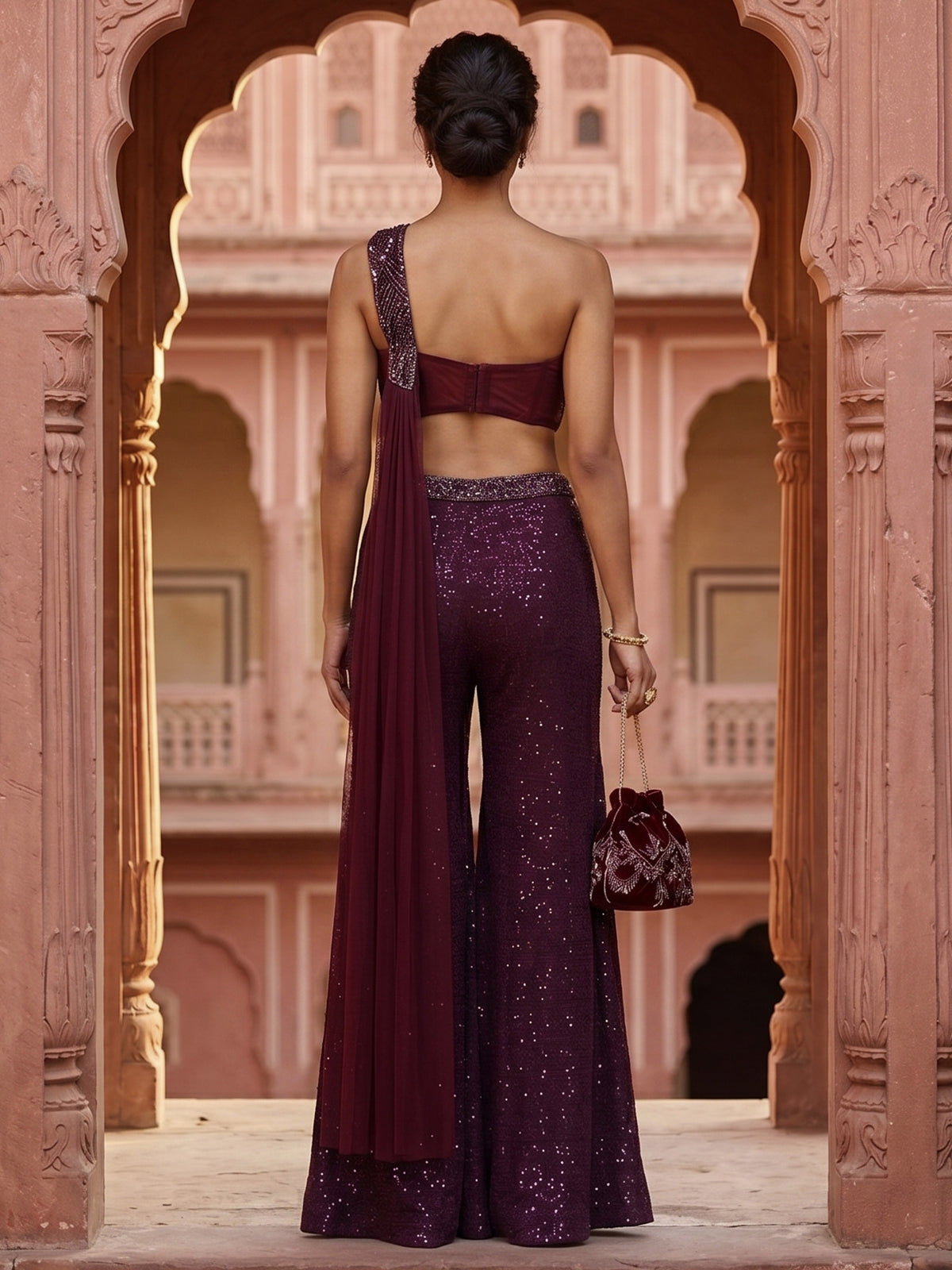 Deep wine Indo western palazzo suit