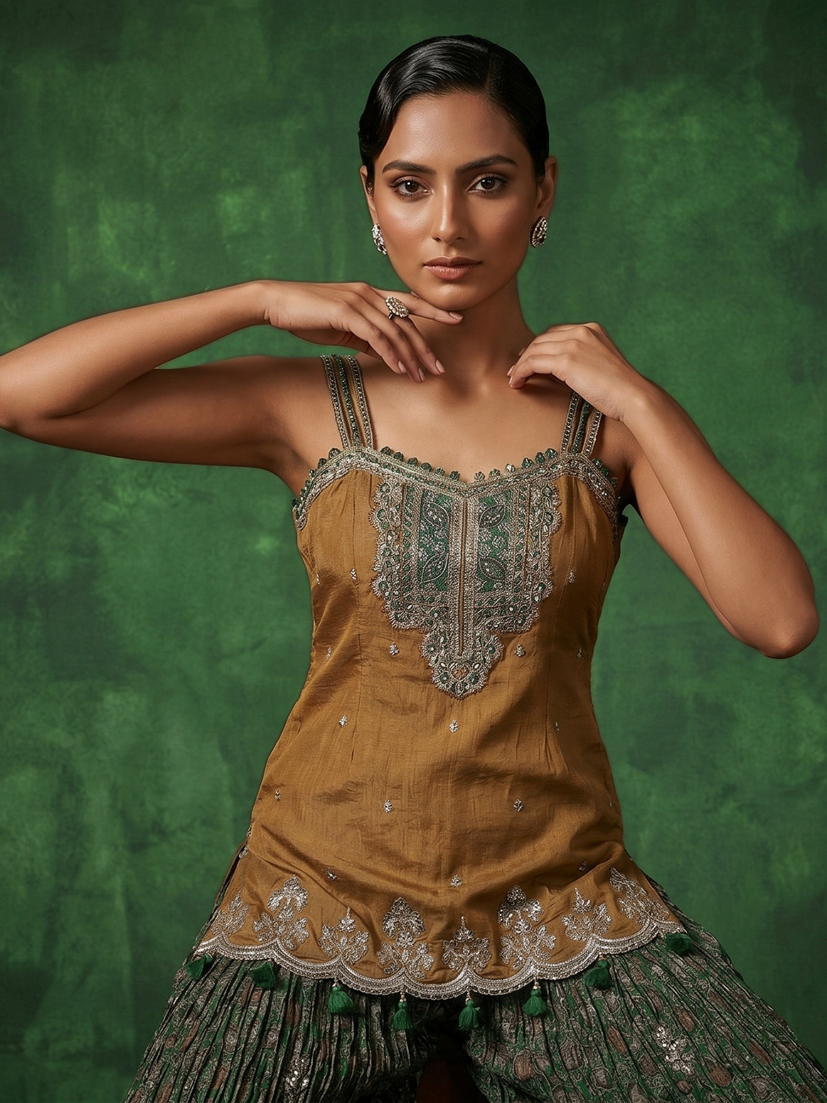 Mustard green festive palazzo suit