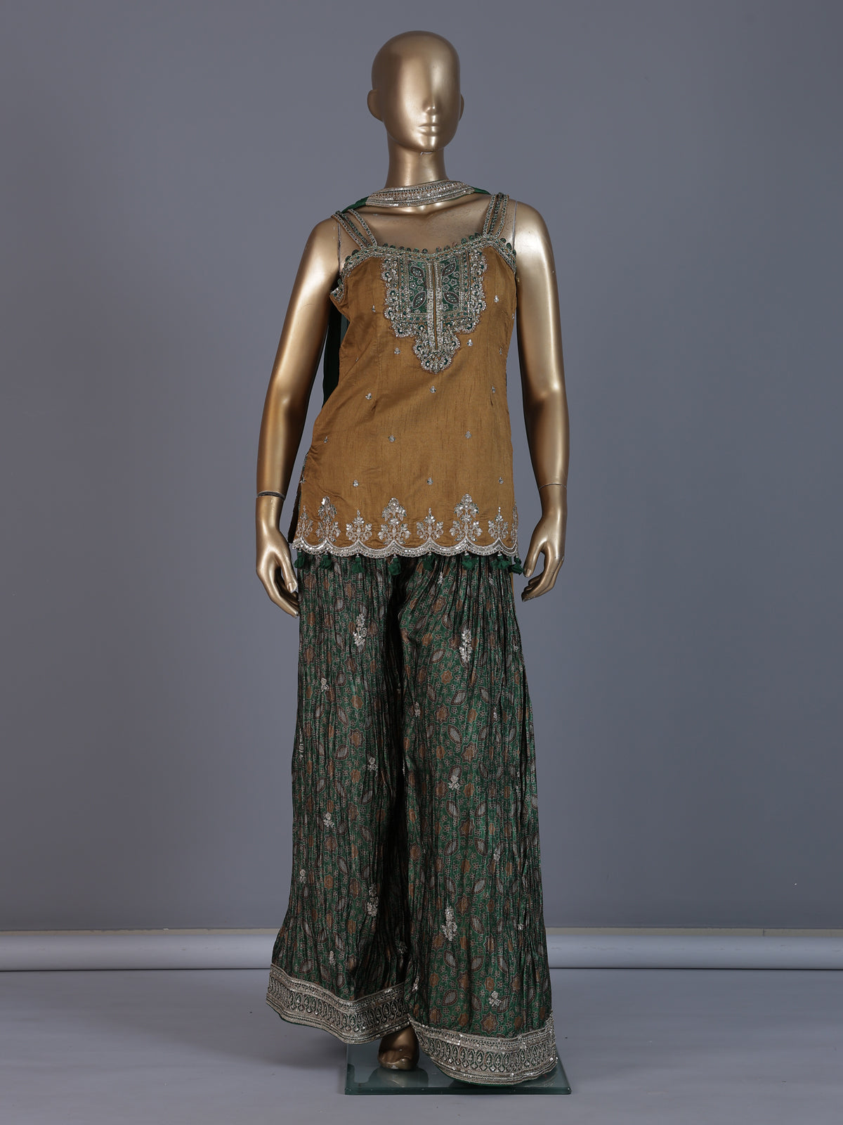 Mustard green festive palazzo suit