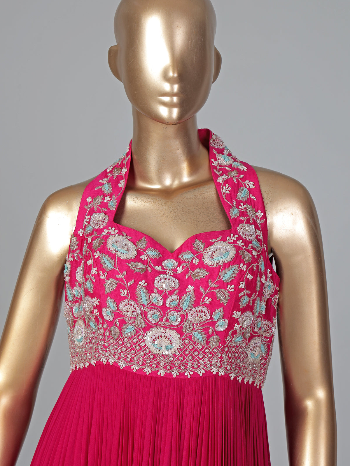 Rani pink georgette designer floor length suit with belt