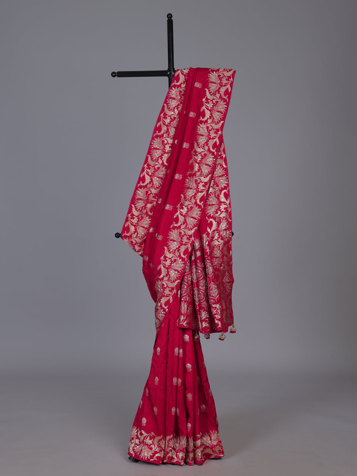 Cherry red silk wedding saree