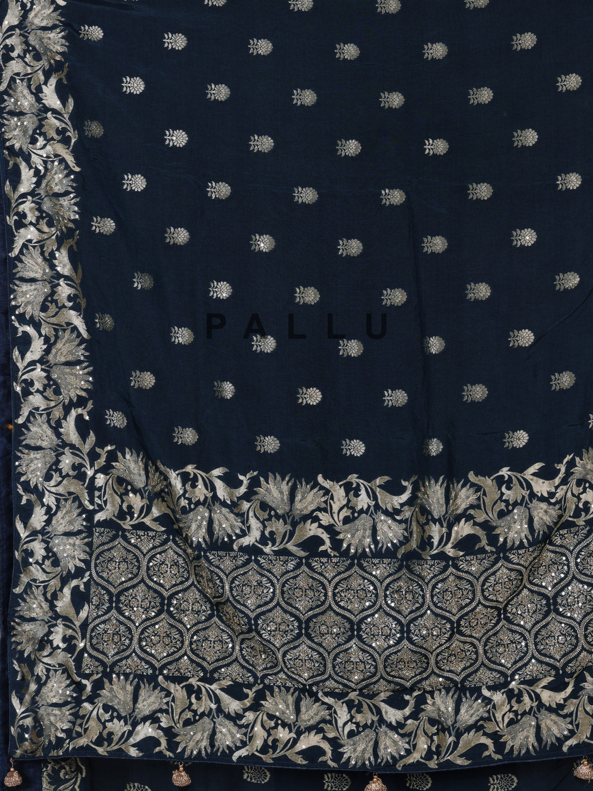 Navy blue silk reception saree